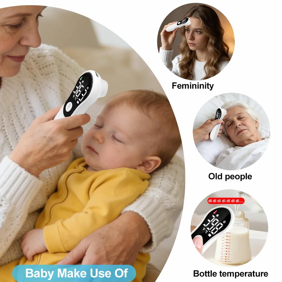 Termometro Febbre Senza Contatto Digitale per Neonato Bambini Adulti Frontale con Allarme Febbre Lettura Istantanea 1s °C/°F Bianco