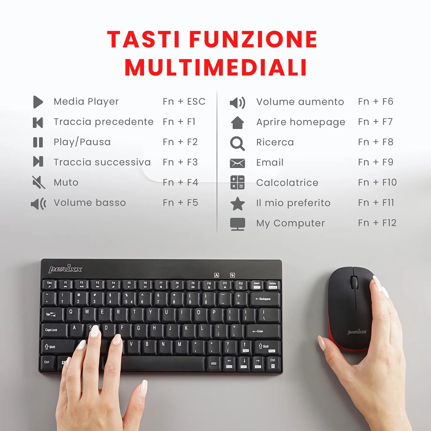 Perixx PERIDUO-712 Set Tastiera e Mouse piccoli Wireless 2.4G per Windows, Tasti silenziosi, Mini Design, Italiano QWERTY, Nero