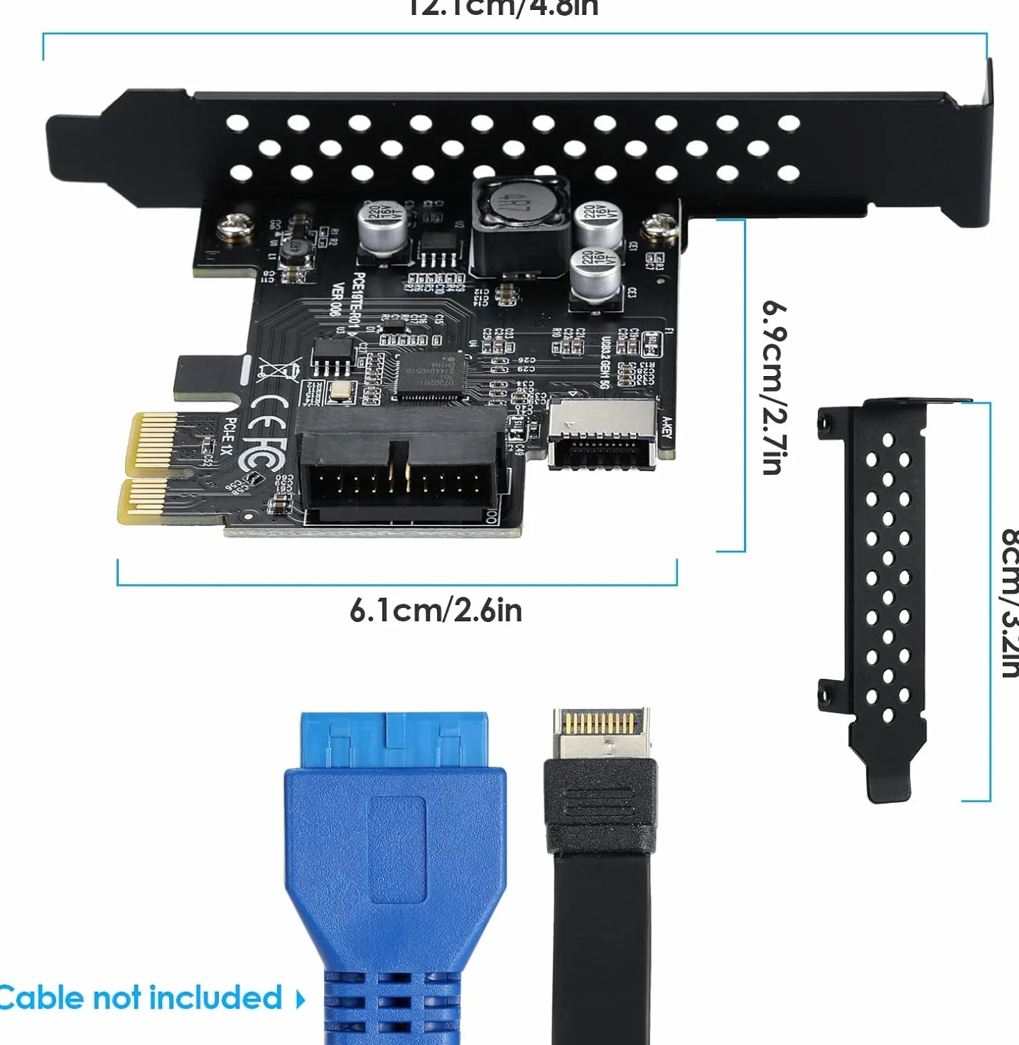 Connettore da pannello frontale PCI-E 1X a USB 3.2 GEN1 5 Gbps a 20 pin (all'intestazione del pannello frontale di tipo C),Scheda di espansione con presa USB 3.0 a 19pin