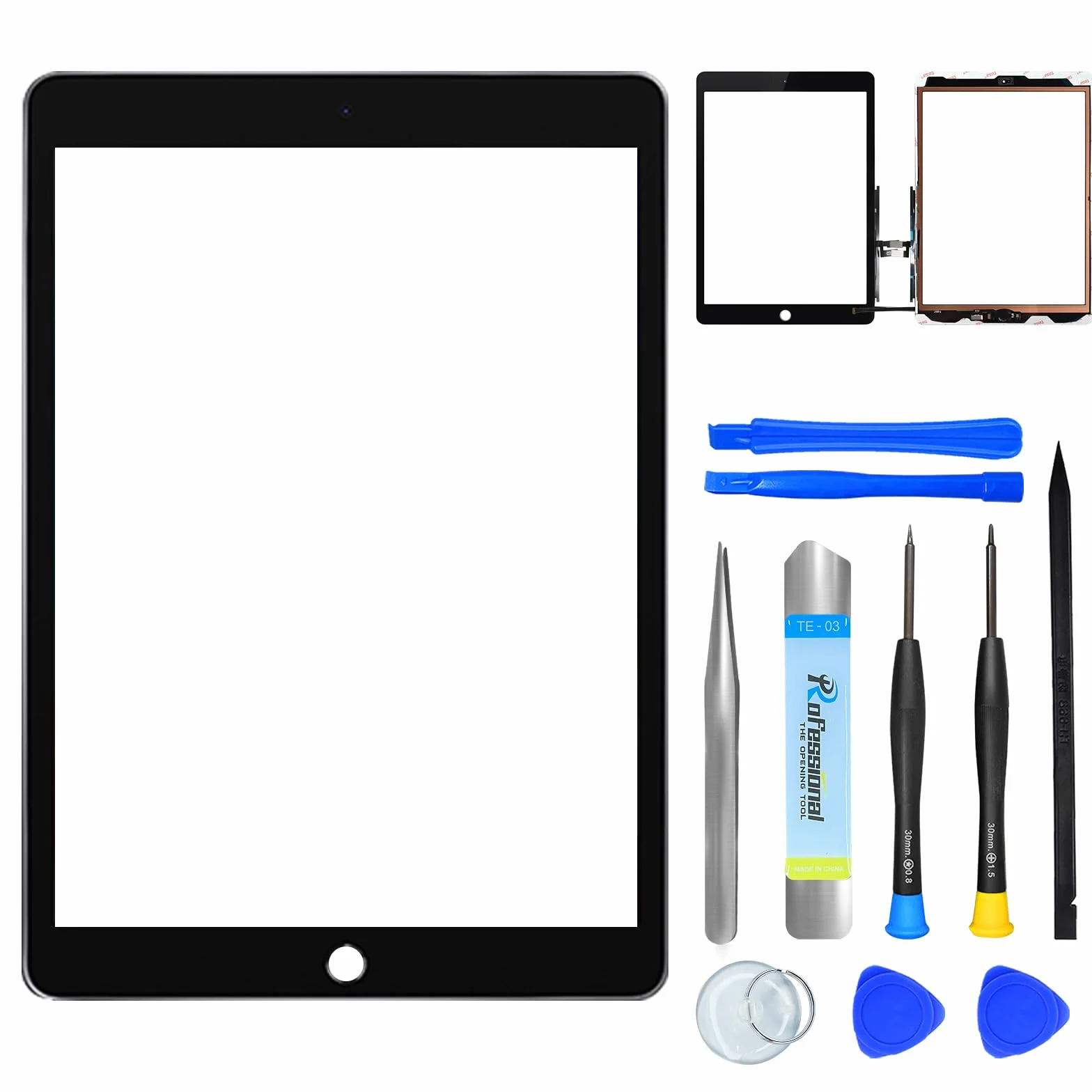 NB+ Schermo di ricambio per iPad 7/8 generazione Touch Glass 10,2" A2197/A2198/A2200/A2270/A2428/A2429/A2430, nessun tasto Home, kit di riparazione completo con video
