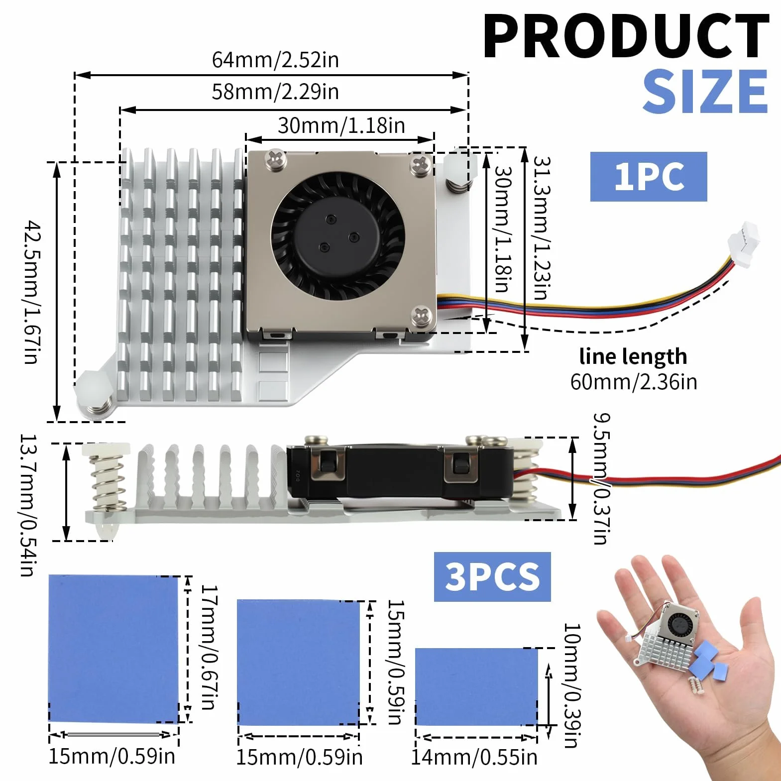 Dissipatore di calore attivo con ventola per Raspberry Pi 5 - Potente sistema di raffreddamento della CPU - Dissipatore di calore in alluminio anodizzato con pad termico - Controllo PWM integrato (5V)