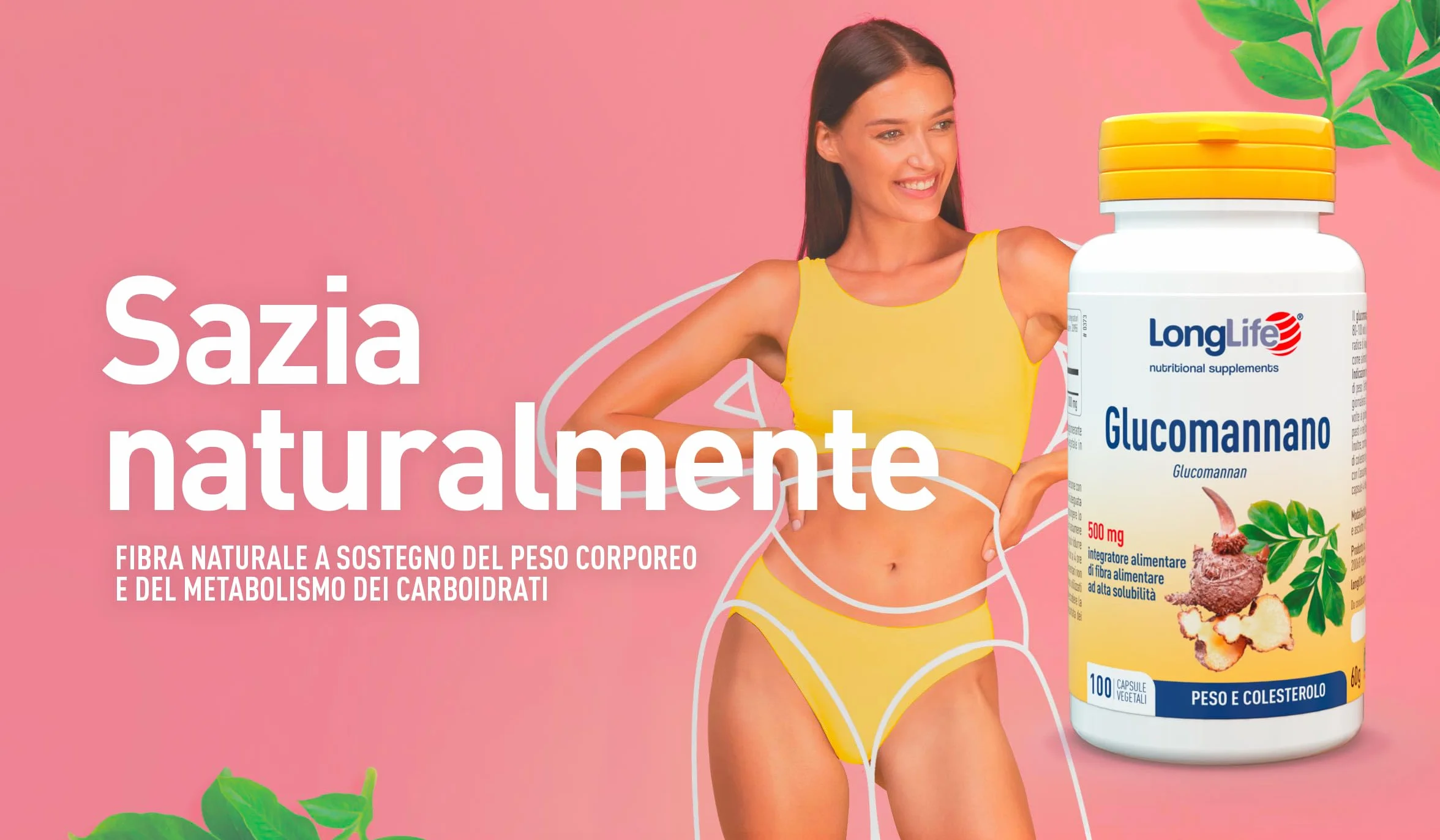LongLife Glucomannano 3000 mg 100 capsule vegetali Metabolismo carboidrati colesterolo Benessere intestinale Vegano
