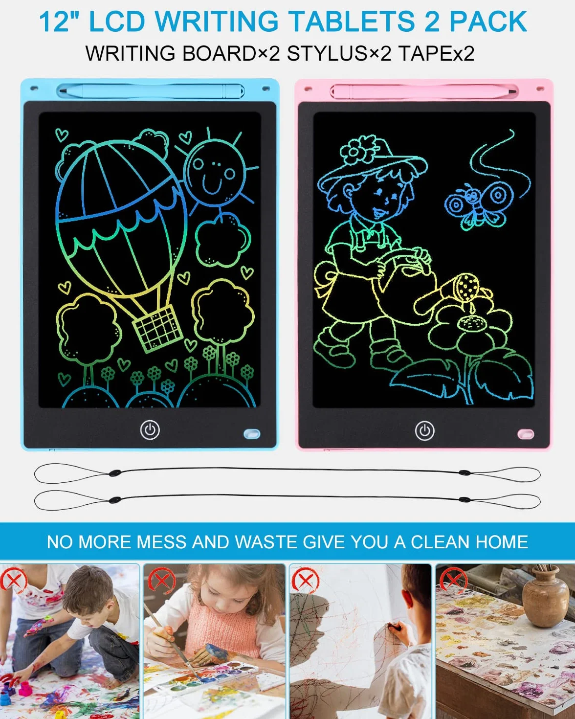 Tavoletta Grafica Bambini LCD 12 Pollici Display Colorato Cancellabile con Pulsante Elimina e Blocco