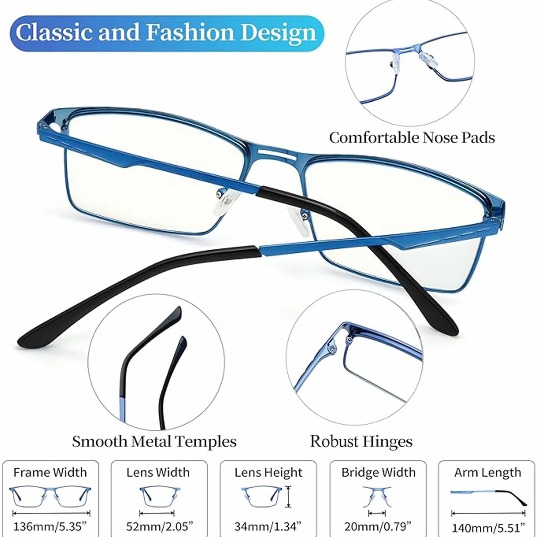 Joopin Occhiali Luce Blu da Uomo Donna Protezione UV Leggeri Lenti Trasparenti Rettangolari Montatura Metallo Filtro Luce Blu per Gaming