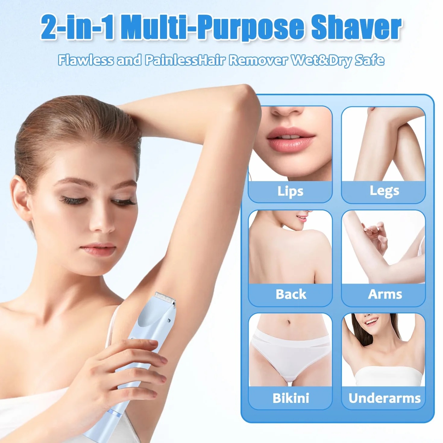 Rasoio Elettrico Donna 2 in 1 Indolore Parti Intime Doppia Testa IPX7 Impermeabile Corpo Viso (M2)