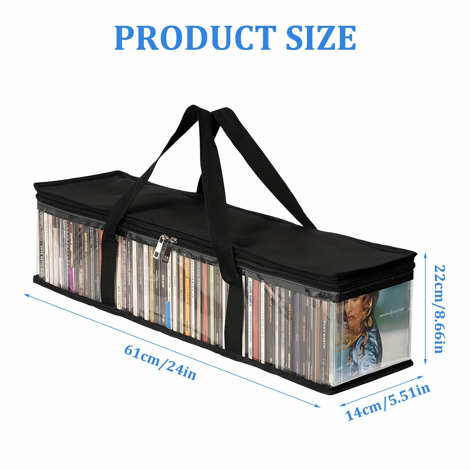 Amexo Borse Porta Portatile per CD Sacchetti di Grande capacità per Dvd Custodia in PVC Trasparente con Manici per CD Album Videogiochi Libri (2)