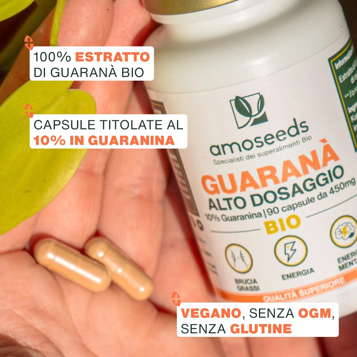 Guaranà BIO Extra Forte 5400mg 10% Caffeina Naturale 90 kapsułek Energia Koncentracja
