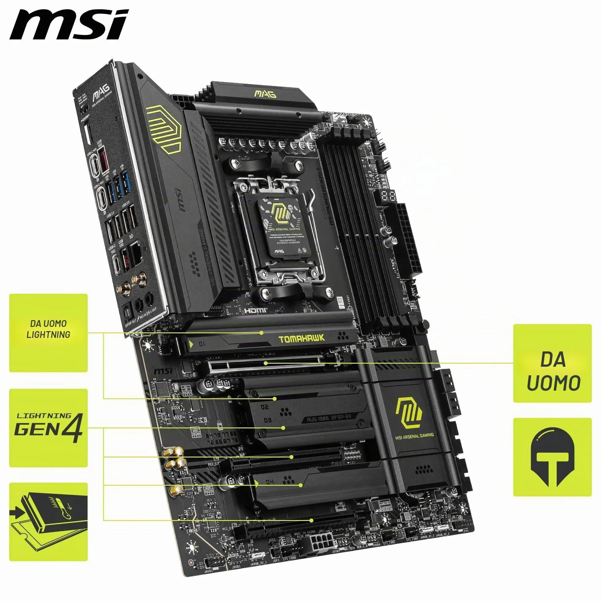 MSI MAG X870 TOMAHAWK WIFI, scheda madre ATX - Supporta i processori AMD Ryzen serie 9000/8000 / 7000, AM5 - VRM 80A SPS, Memory Boost DDR5 8400+MT/s (OC), PCIe 5.0 x16 e 4.0 x16, M.2 Gen5, Wi-Fi 7