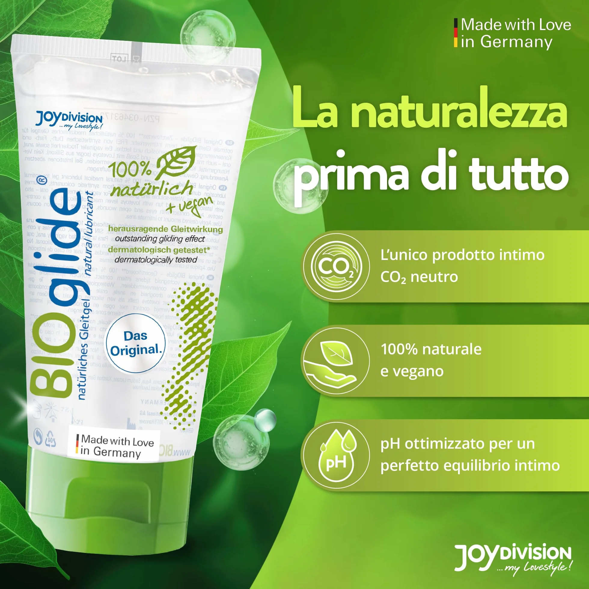 JOYDIVISION BIOglide lubrificante 150 ml | Gel idratante base d'acqua | Vegano per preservativi in lattice
