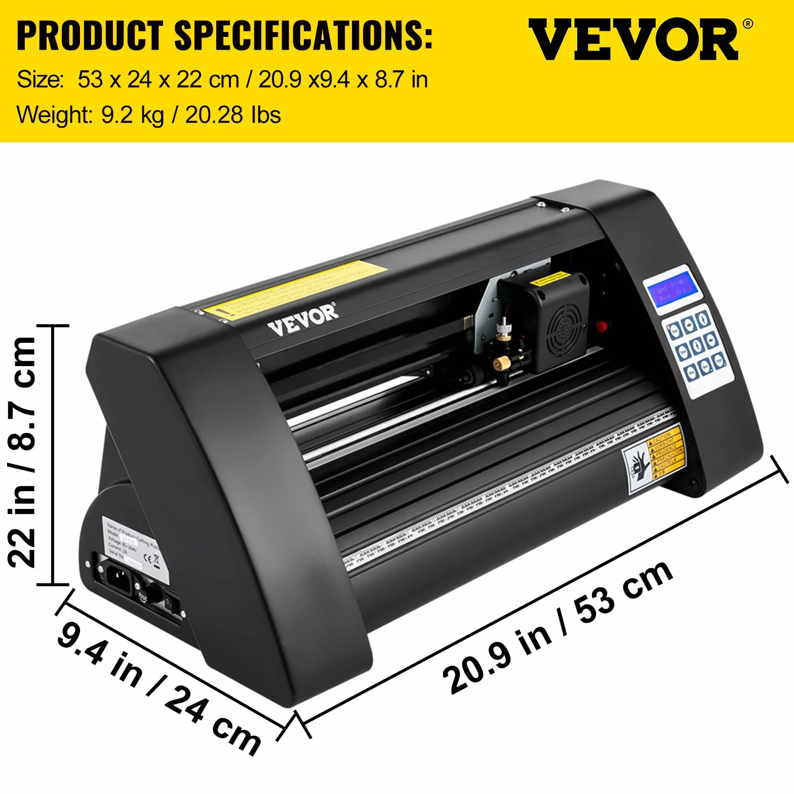 VEVOR Plotter da Taglio Vinile Semiautomatica con Luce Guida a LED, Modello KH-375A 375 mm Potenza 95 W Taglierina per Plotter in Vinile Flexi per Auto, Segnali Stradali, Palloncini, Caschi, ecc.