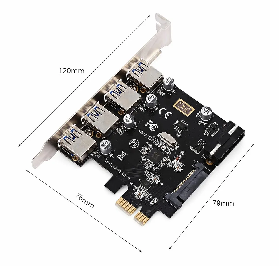 CY Scheda 4 Porte PCI-E a USB 3.0 HUB Adattatore di espansione PCI Express 5Gbps per scheda madre