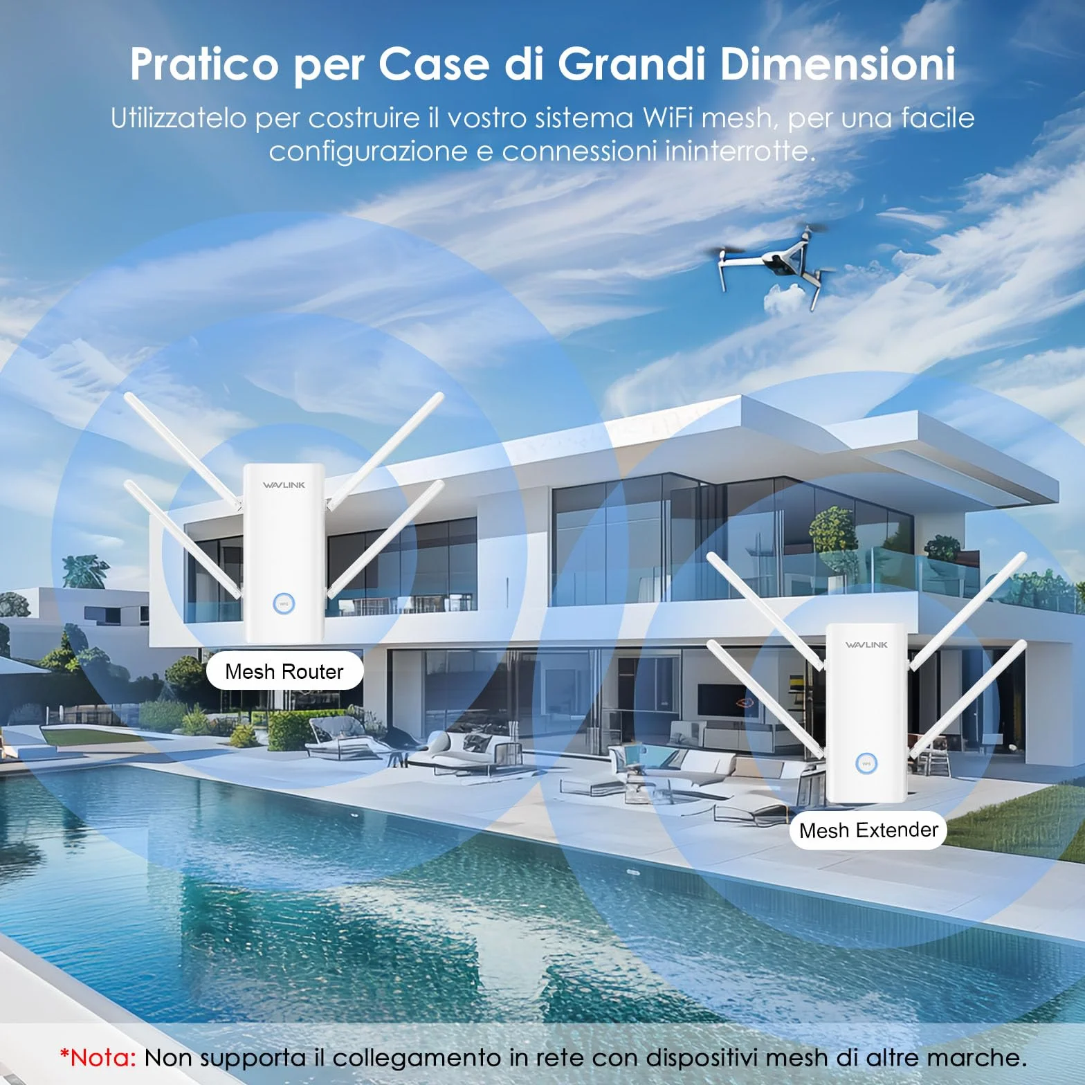 WAVLINK AX3000 Dual Band Wi-Fi 6 Range Extender, WiFi Extender Booster, ripetitore WiFi con porta Gigabit, antenne 4x5dBi, supporto ripetitore/AP/router/modalità mesh, facile installazione, funziona