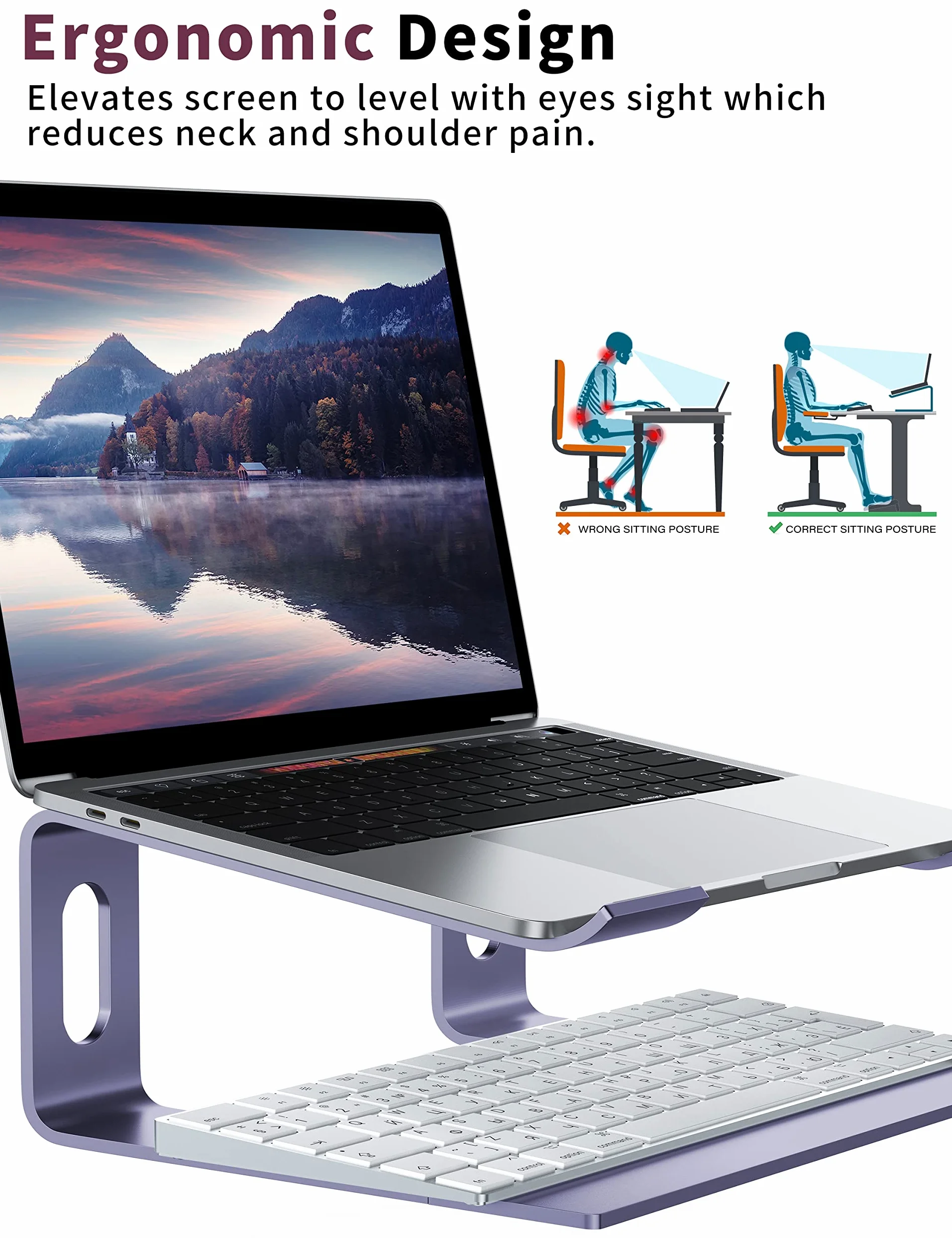 ALASHI Supporto per laptop da scrivania, supporto per computer in alluminio, supporto ergonomico per notebook, ascensore per laptop in metallo staccabile, supporto per raffreddamento PC, supporto per