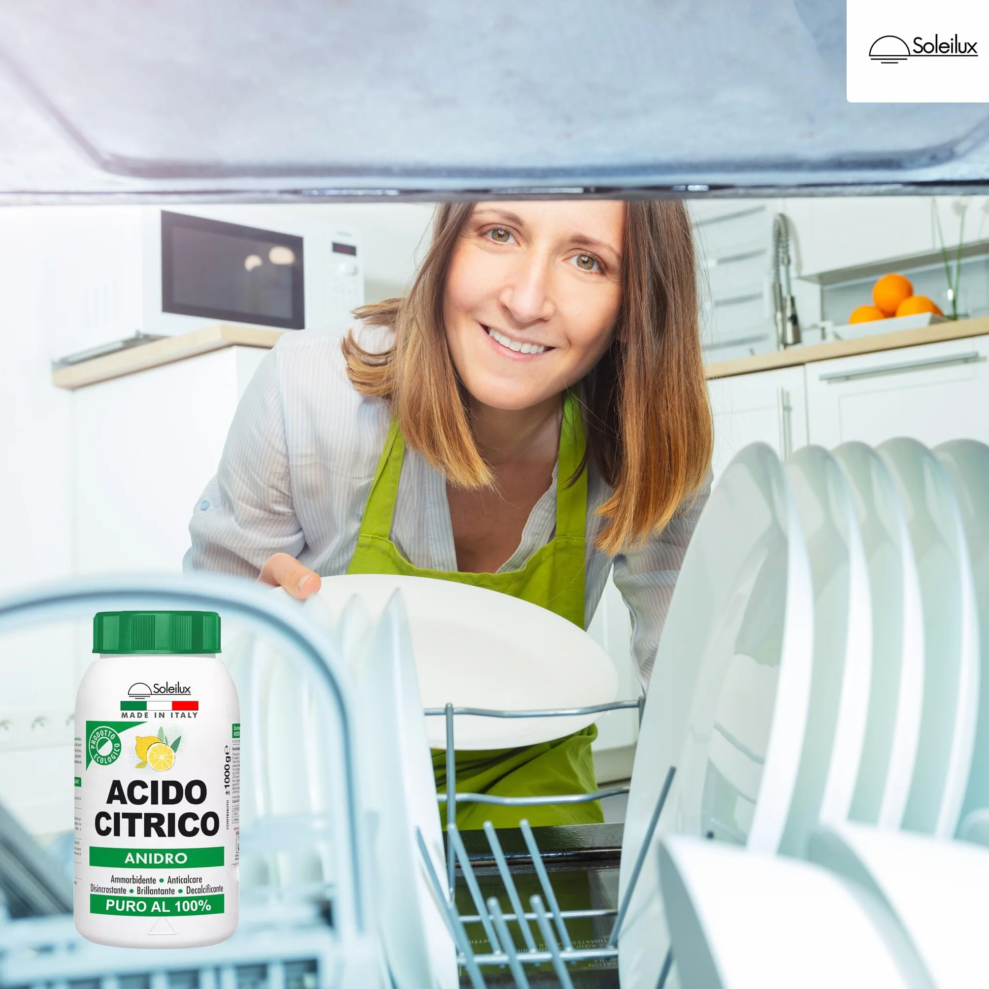 SOLEILUX Acido Citrico in Polvere Puro 1 kg Multiuso Anticalcare