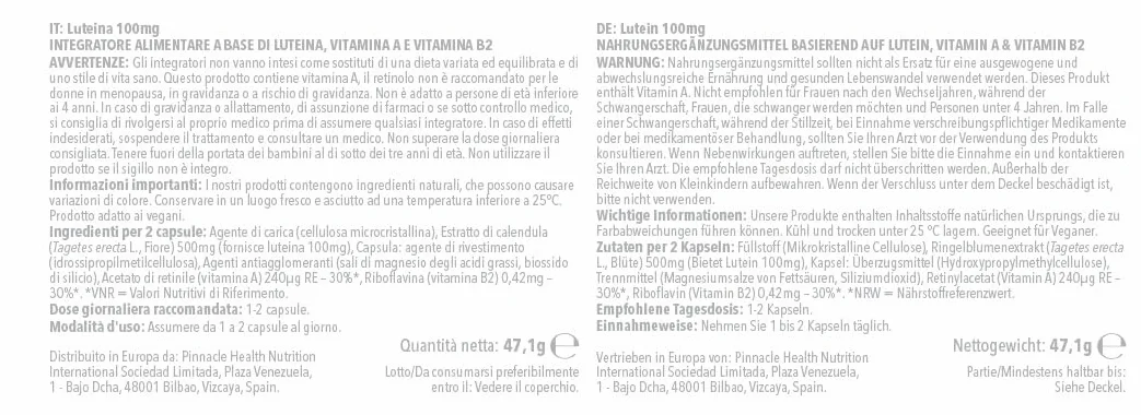 Capsule di Luteina 100mg con Vitamina A & Riboflavina per Vista & Metabolismo 60 Capsule