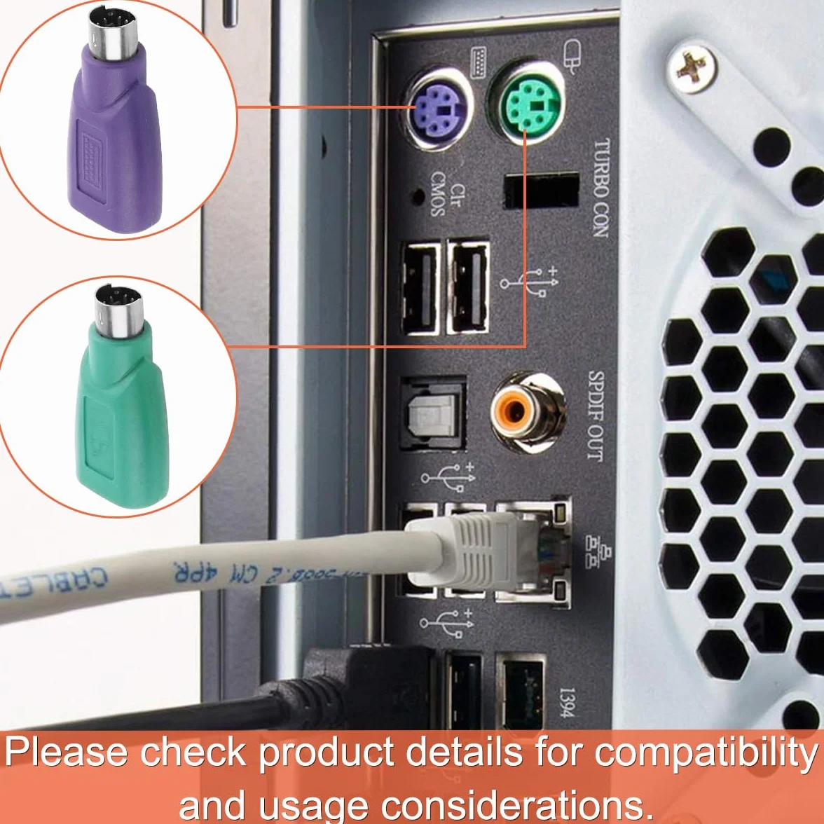 Adattatore da PS/2 a USB A Maschio a Femmina Adattatore per tastiera PS2 Jack a USB A Plug per mouse e tastiera, 4 pezzi