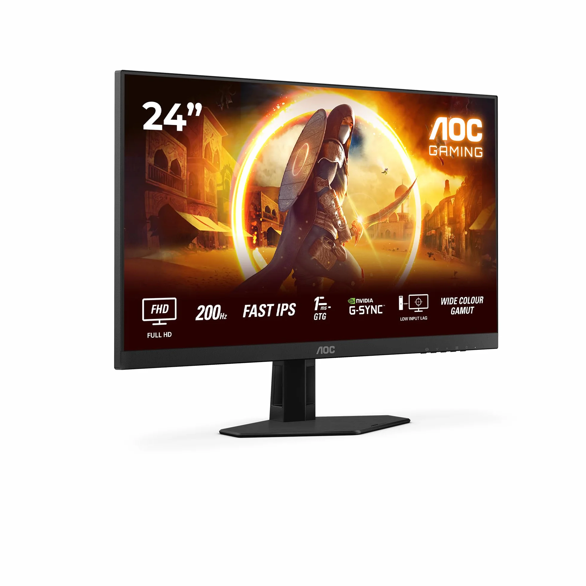 AOC Gaming Monitor 24G4HRE 24 pollici 1920x1080, FHD, 200Hz, Fast IPS Panel, 1ms GtG, Speakers, (HDMI2x 2.0) HDR10, G-Sync Compatible, Nero