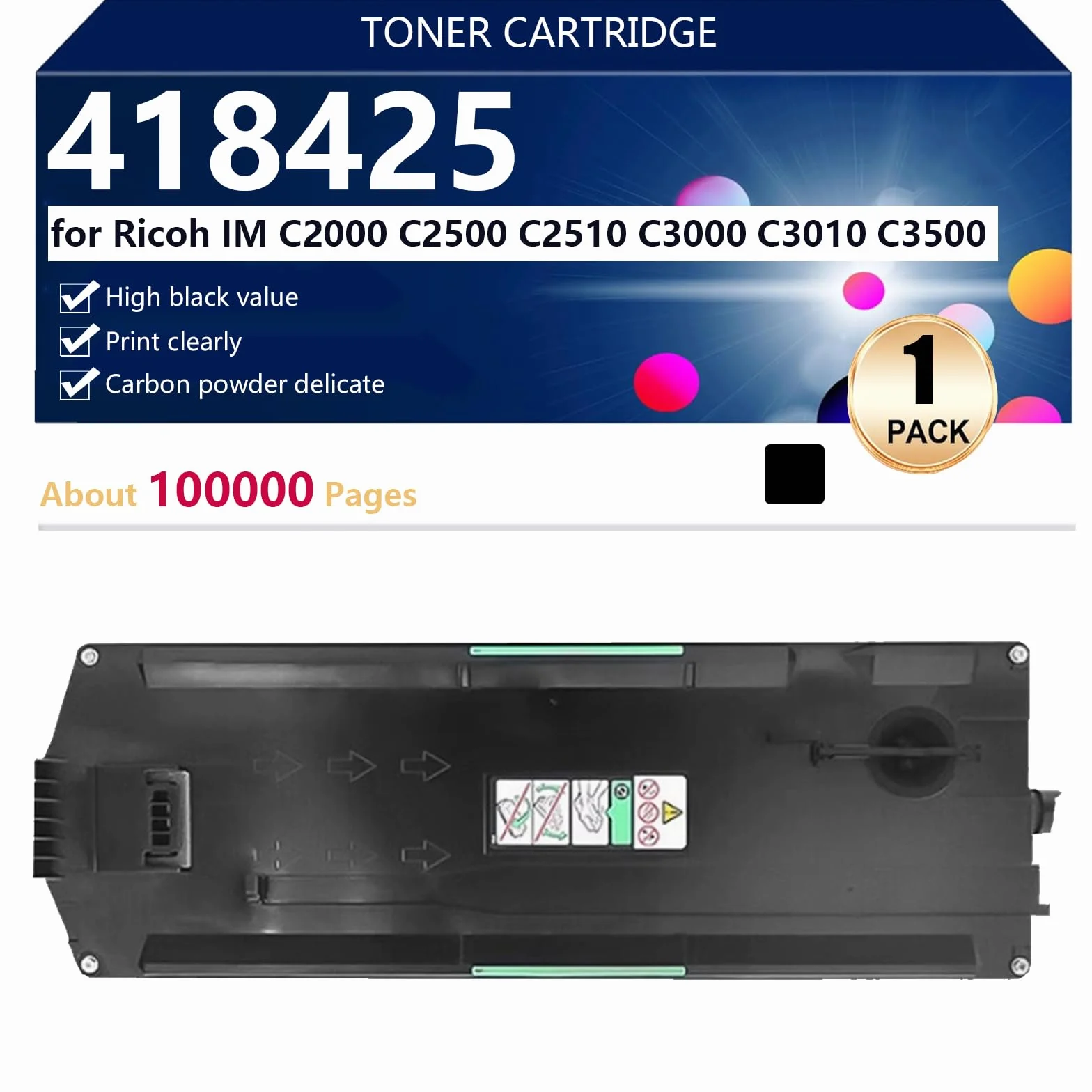 Alta Capacità 418425 Contenitore per Toner di Scarto di Ricambio per Ricoh IM C2000 C2500 C2510 C3000 C3010 C3500 Stampanti, Trasparenti e Resistenti,Black-1 pack