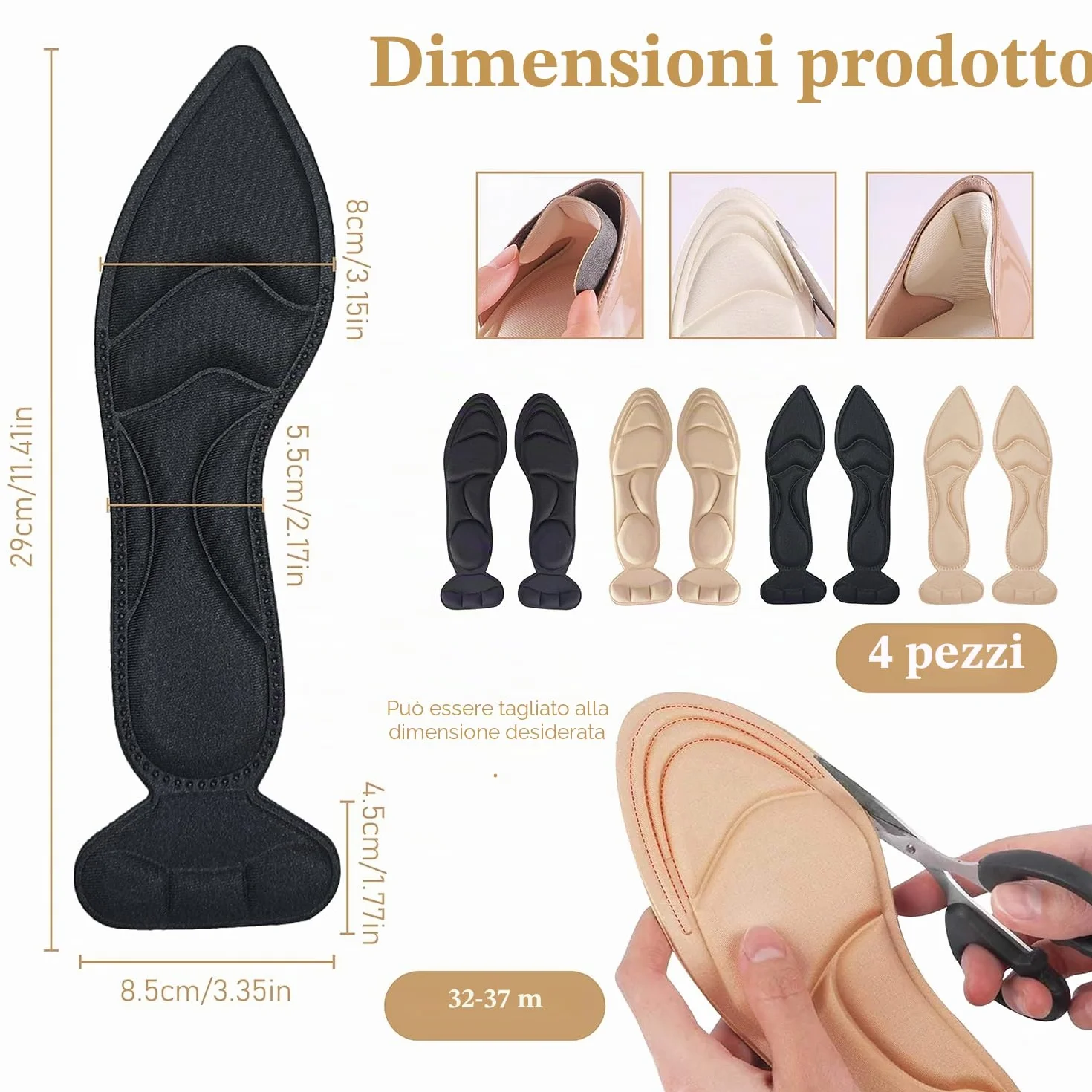 4 Paia Solette Memory Foam Protezione Tallone per Scarpe Tacco Alto Autoadesive Cut-out Cura Piedi
