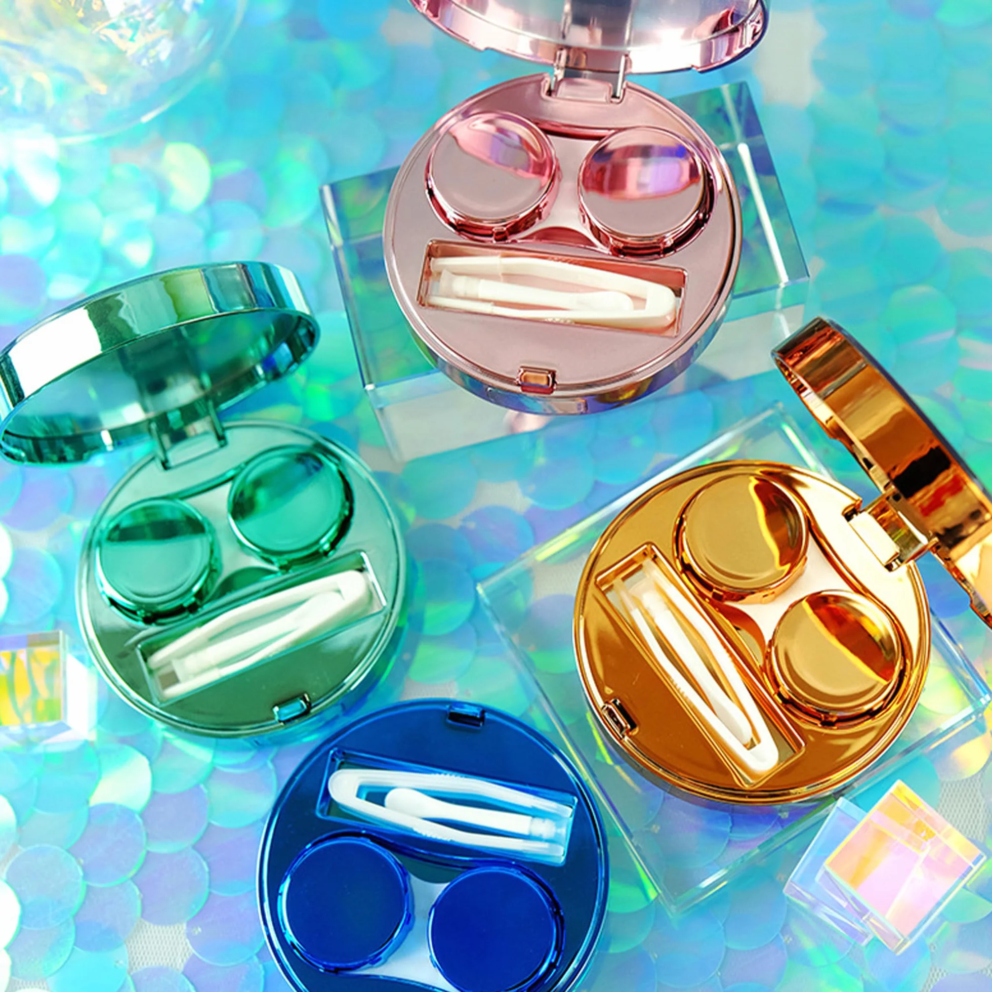 Plastica di alta qualità Contenitore per lenti a contatto Ragazza magica Mini Travel Kit Box con Astuccio per Due flaconi e pinzette