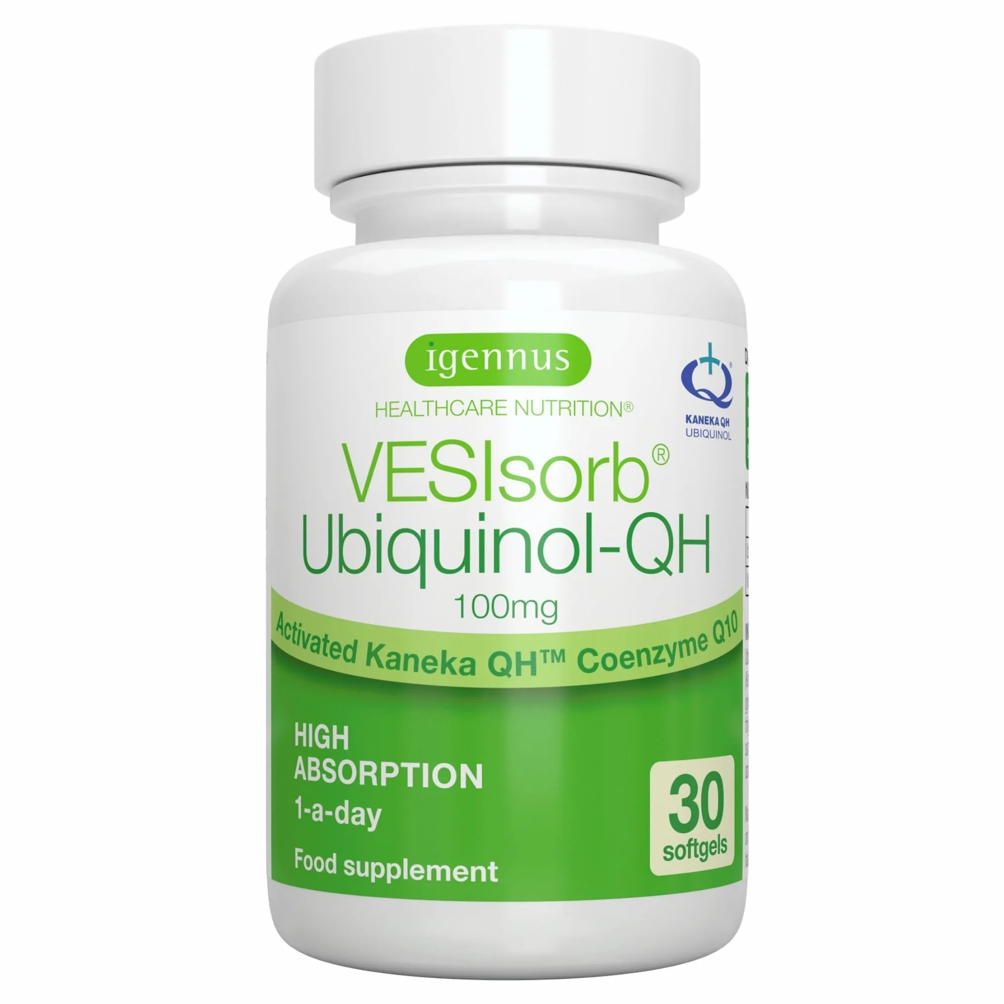 Igennus VESIsorb Ubiquinolo 100mg Kaneka Ubichinolo Coenzima Q10 Idrosolubile 30 Capsule