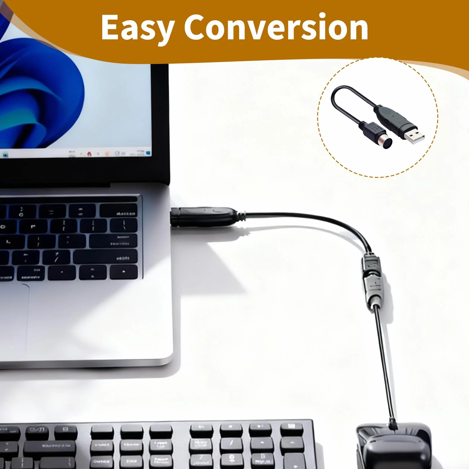 2 Pezzi Adattatore PS2/USB, Convertitore PS2 Uno/Doppio Cavo, Convertitore USB a 2 porte PS/2 per Tastiera e Mouse, Compatibile con PC, laptop, Supporta Dispositivi PS/2 Standard Senza Driver