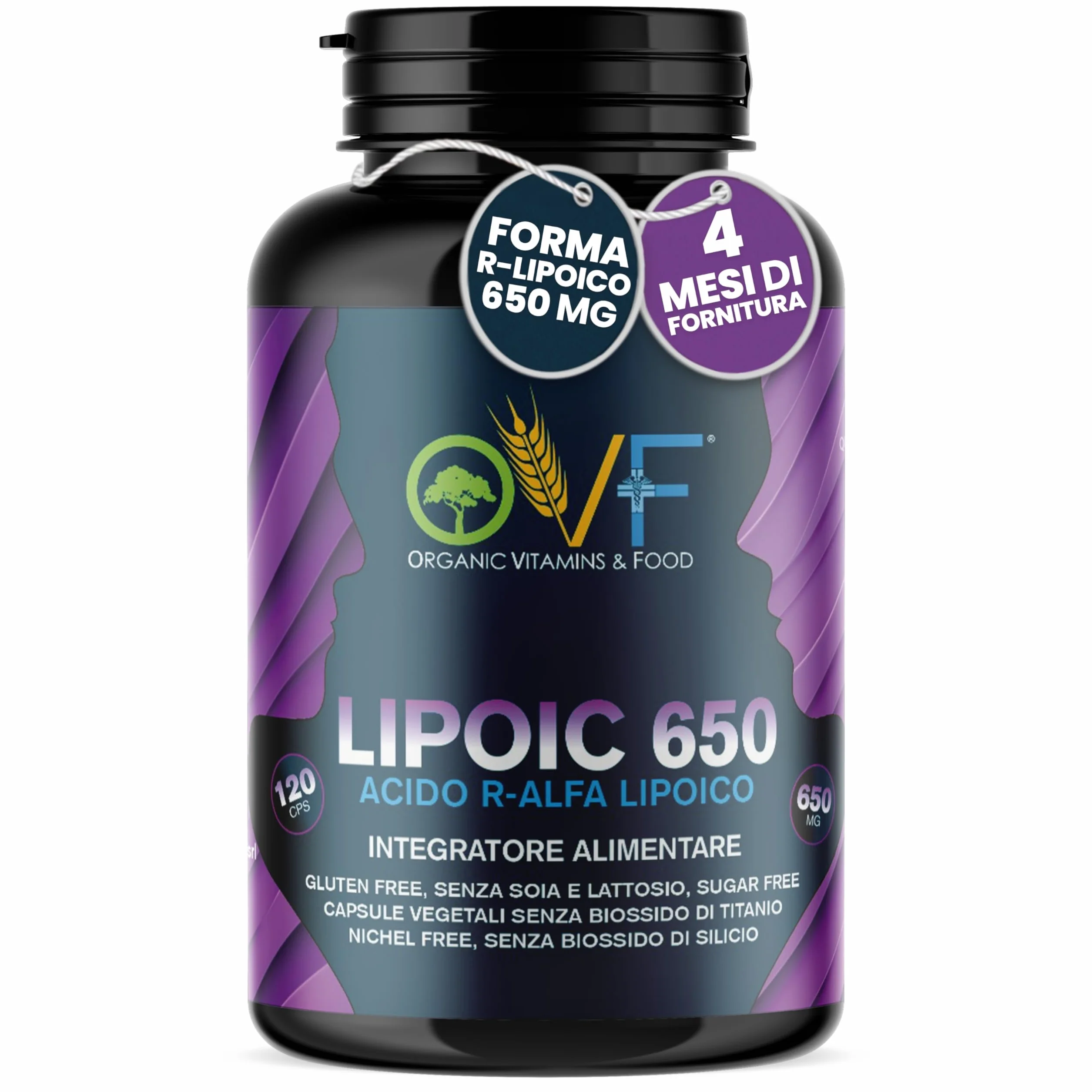 Acido R-Alfa Lipoico 650 mg 120 Capsule Antiossidante Antinfiammatorio Naturale Vegano Made in Italy