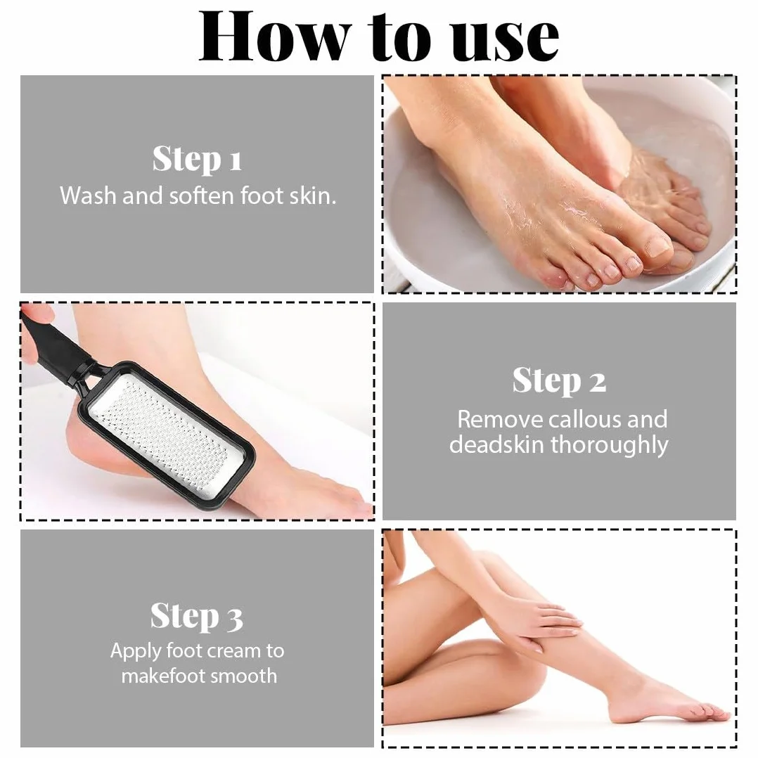 Raspa Piedi Professionale Lima Piedi a Doppia Faccia Calli Remover Pedicure Nero
