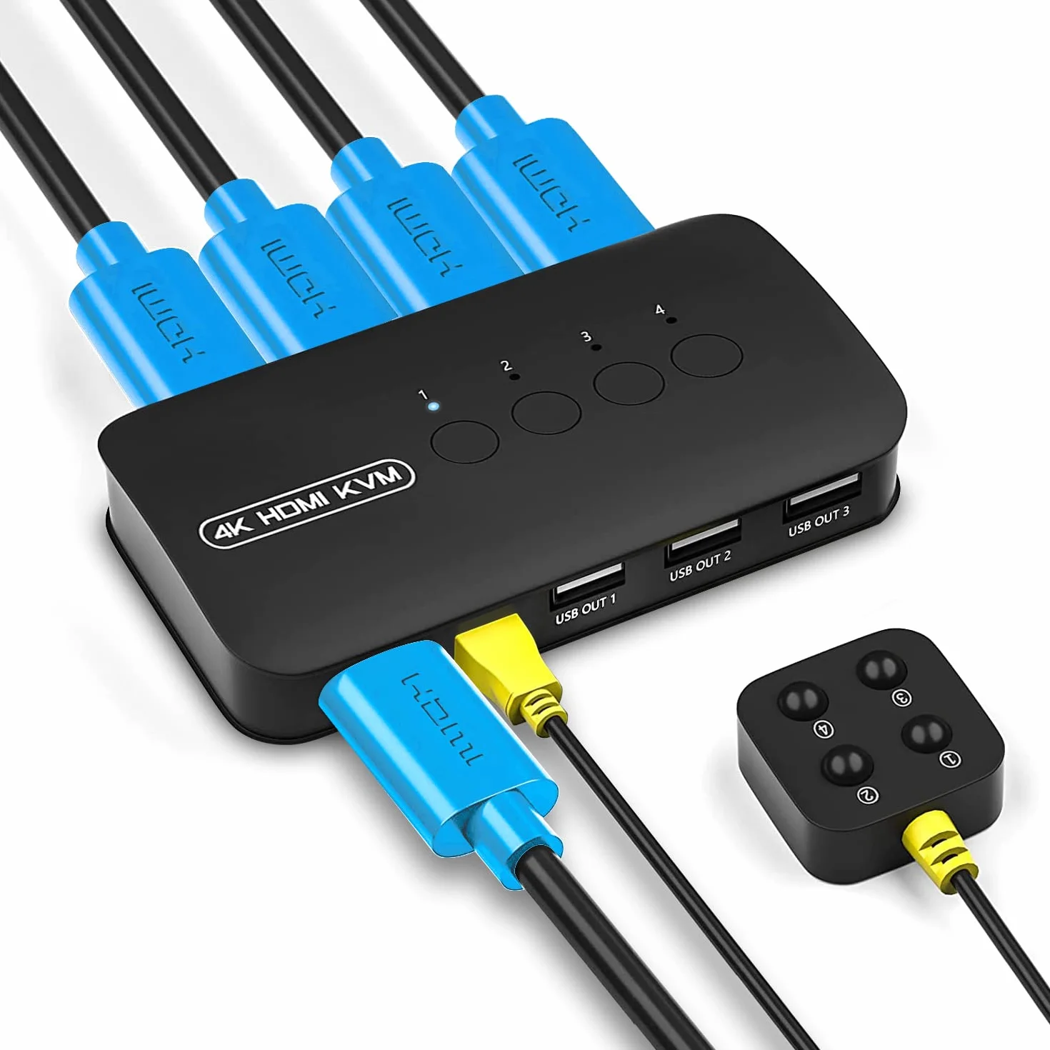 4 Porte HDMI KVM Switch USB Commutatore per 4 PC con Mouse, Tastiera, Hard Drive, Stampante, Scanner, 4 Cavi KVM