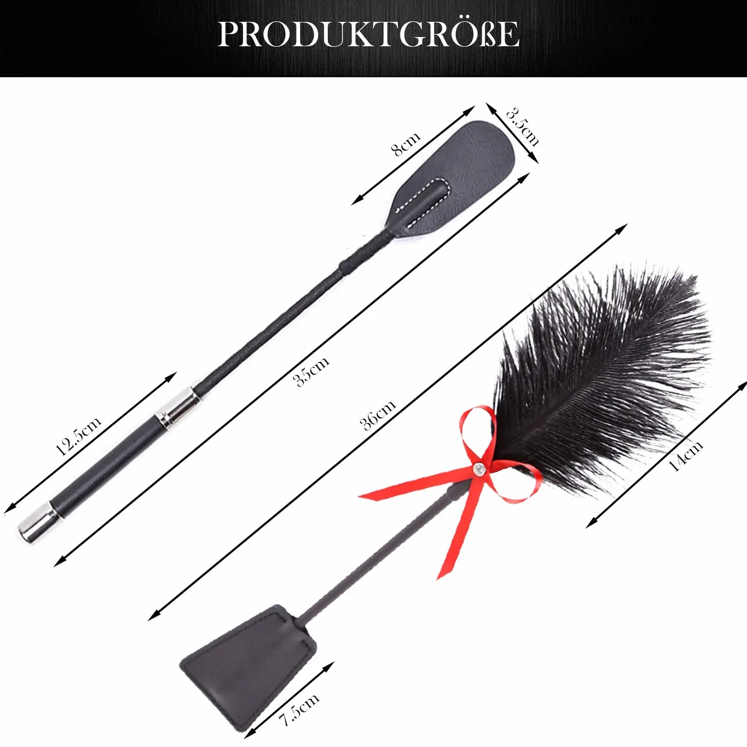 Frusta Piume Erotica 35cm Manico Pelle Spanking Paddle BDSM Sex Toys