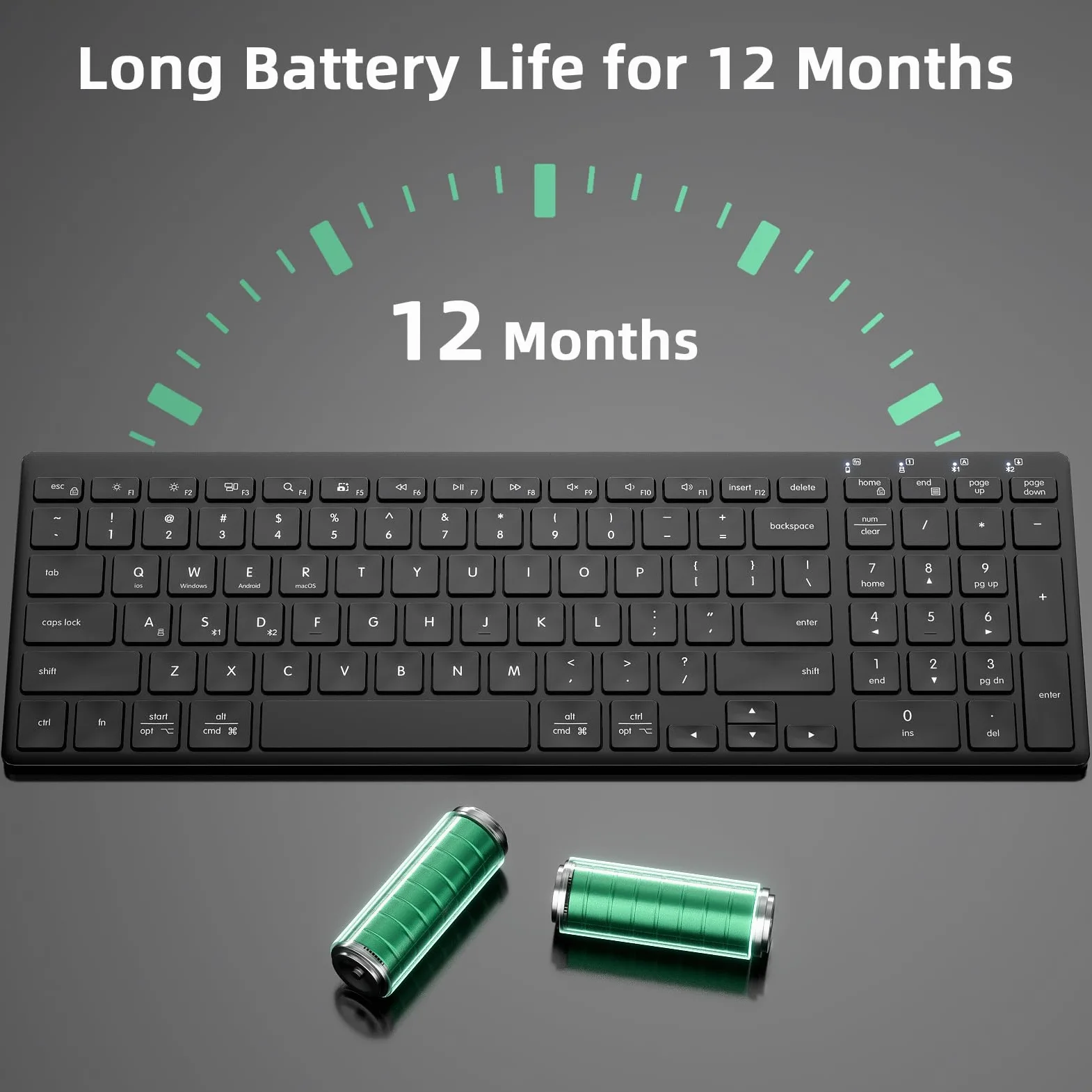 INFINMIND Tastiera Bluetooth wireless ultra sottile con compatibilità multi-dispositivo, tastierino numerico, design ergonomico, tastiera compatta per computer Windows, Mac, laptop, Android