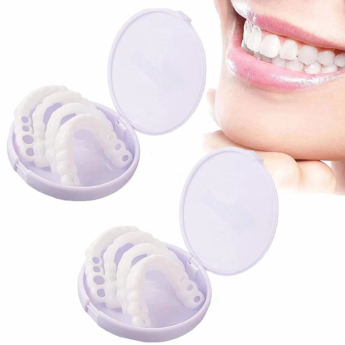 Denti Finti Temporanei Clip Superiore e Inferiore, Protesi Cosmetica in Silicone per Coprire Denti Mancanti