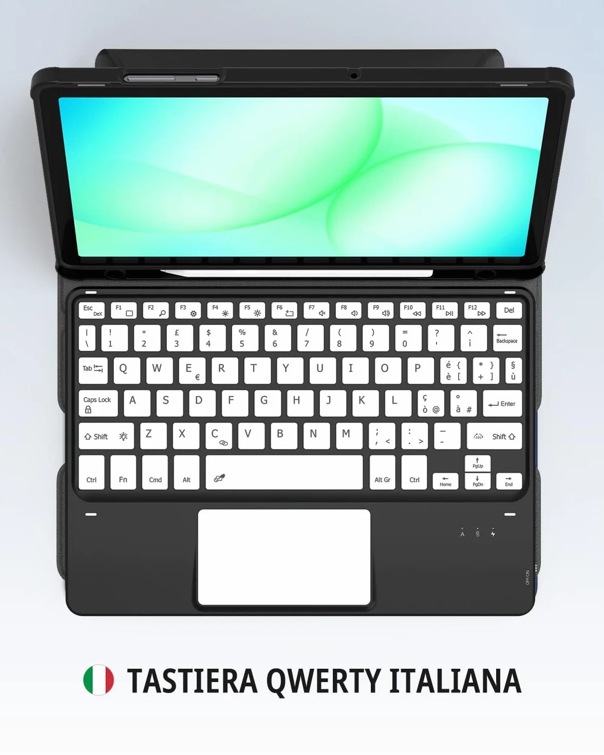 CACOE Custodia con Tastiera Girevole 360 Compatibile con Samsung Galaxy Tab A11 Plus/A9 Plus 11 pollici con Touchpad, Tastiera Staccabile Retroilluminata a 7 Colori con Funzione di Supporto, Nera