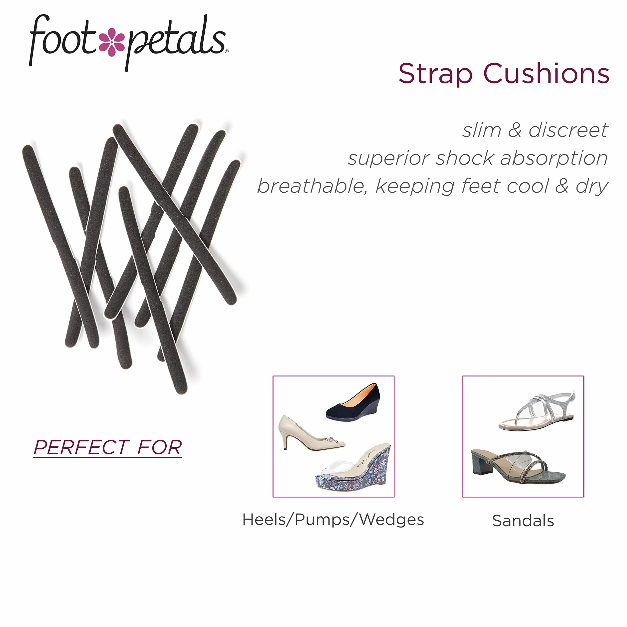 Foot Petals Strappy Strips 8-Pack, One Size, Black Iris