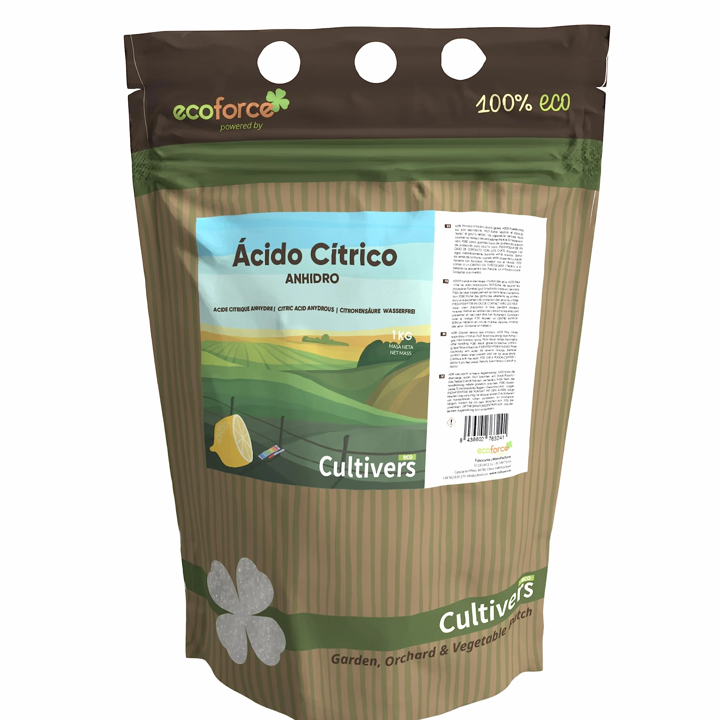 CULTIVERS Acido citrico anidro 100% puro 1 kg Detergente multiuso ecologico correttore di pH