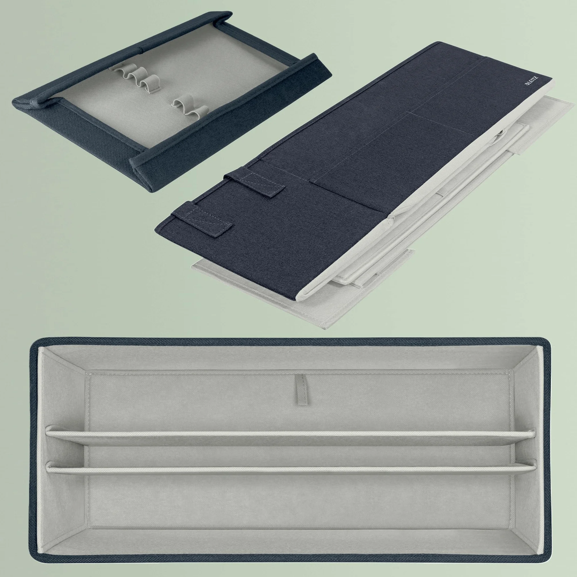 Leitz Hot Desking, Borsa da Lavoro mobile con chiusura, 3 Scomparti, Manici Regolabili, Tracolla, Targhetta Portanome, Ottima per scrivania condivisa per Laptop fino a 16" e accessori, Grigio Velluto