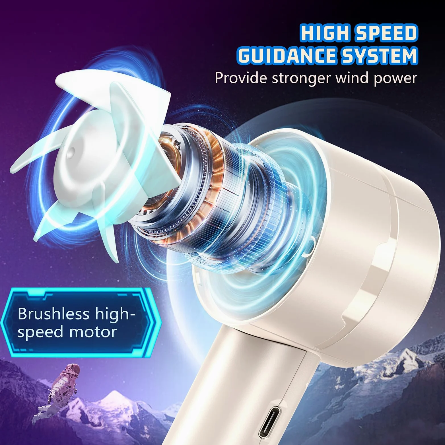 Confezione da 2 mini ventilatori portatili (motore ad alta velocità da 7000 giri/min, durata della batteria 4-16 ore), ricaricabili tramite USB, 4 velocità, potente vento per estate/vacanze/viaggi,