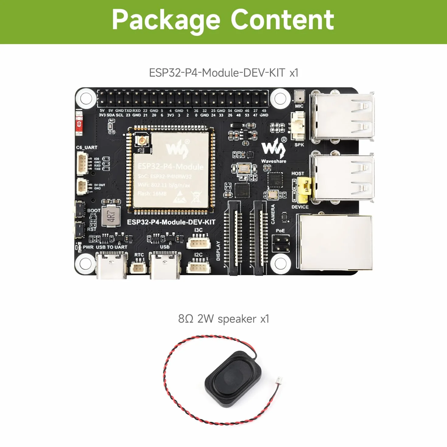 Waveshare ESP32-P4-Module Basic Kit, ESP32-P4-Module High-Performance Development Board, Based On ESP32-P4 & ESP32-C6, Supports Wi-Fi 6 & BT 5/BLE, with Speaker