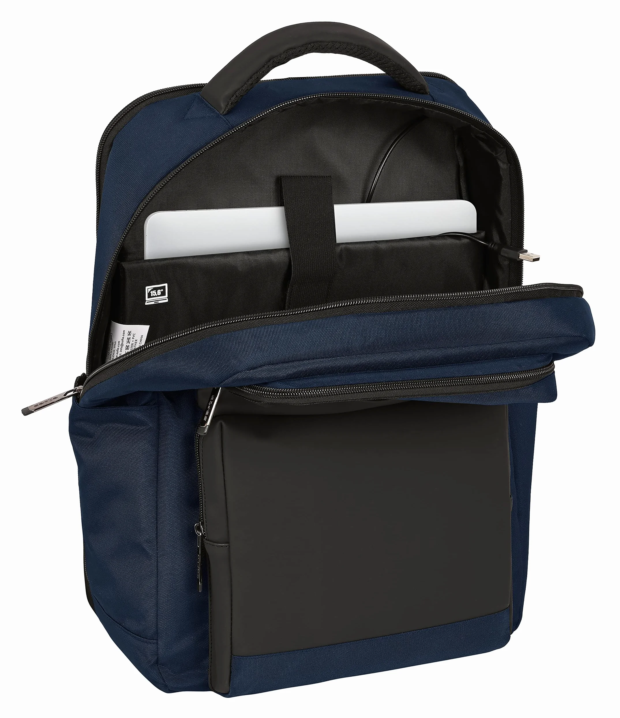 SAFTA - Zaino 2 tasche portatile 15,6" + USB Business Dark Blue 31X44X13Cm, multicolore (642201377)