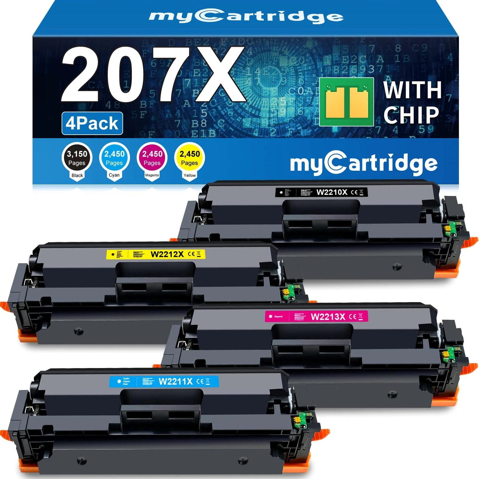 MYCARTRIDGE 207X Toner (con chip) di ricambio per HP 207X 207A | Compatibile con HP Color Laserjet pro MFP m283fdw m255dw m282nw W2210X W2211X W2212X W2213X confezione da 4