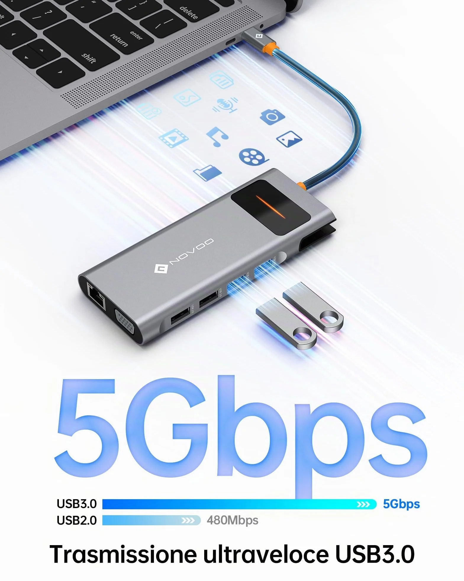 Docking Station USB C Triplo Display, NOVOO 12 in 1 Hub USB C con 2 4K HDMI, VGA, 1000Mbps Ethernet, Lettore SD/TF, 4 USB, Audio da 3,5 mm e Ricarica Rapida PD 100W per MacBook/Dell/Surface/HP