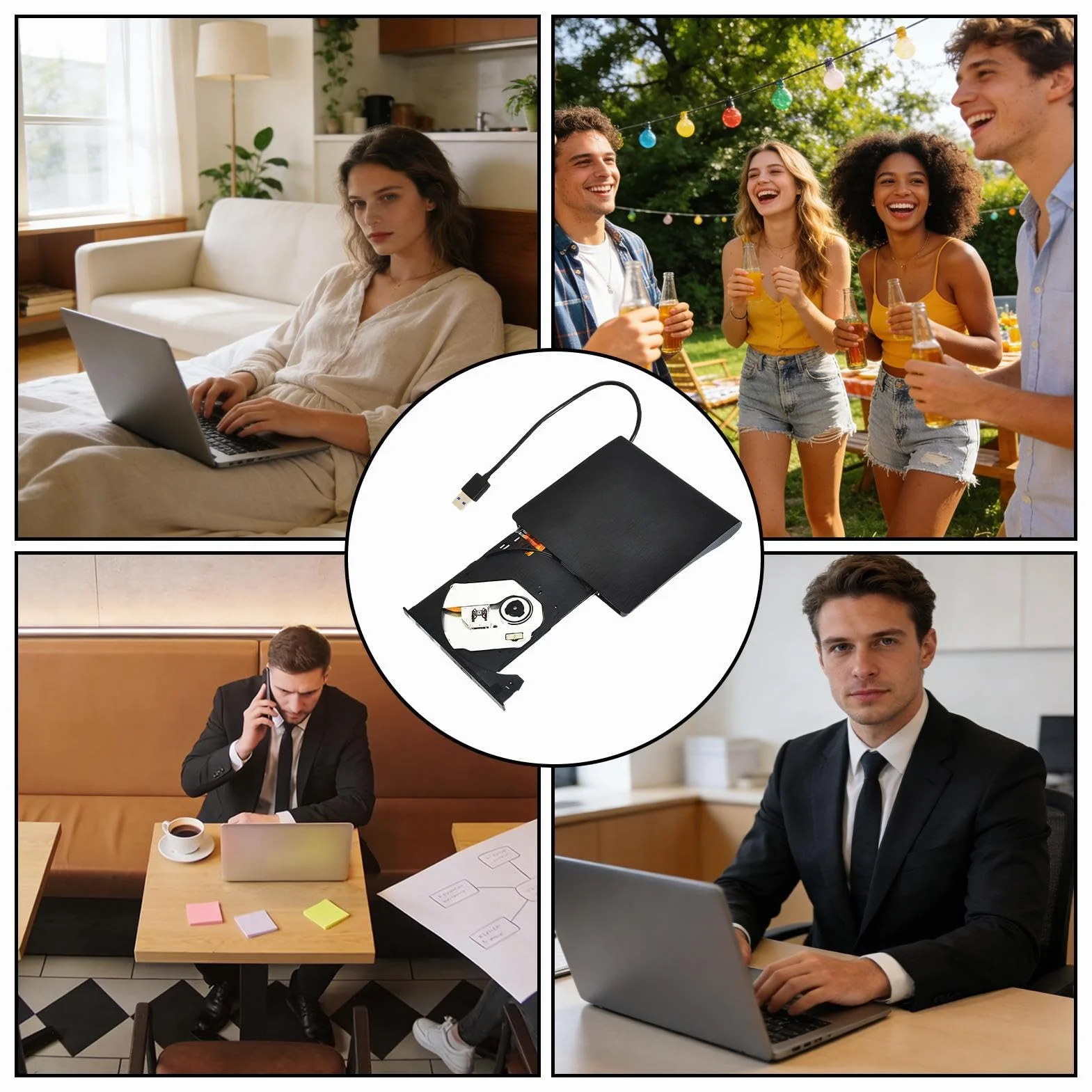 Slim USB Disc Burner - External Laptop Optical Drive, Rewriter C D D VD Reader, Portable Data Storage Device | Backup Solution, Media Archiving, File Management, Entertainment Use, Office Tasks, Home
