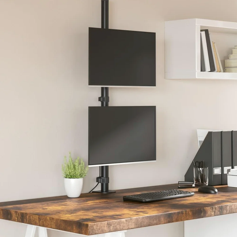 Supporto per monitor per 2 monitor da 13-27 pollici, VESA 75/100 mm, braccio per monitor regolabile in altezza, in acciaio, supporto da tavolo con morsetto a C e beccuccio, nero