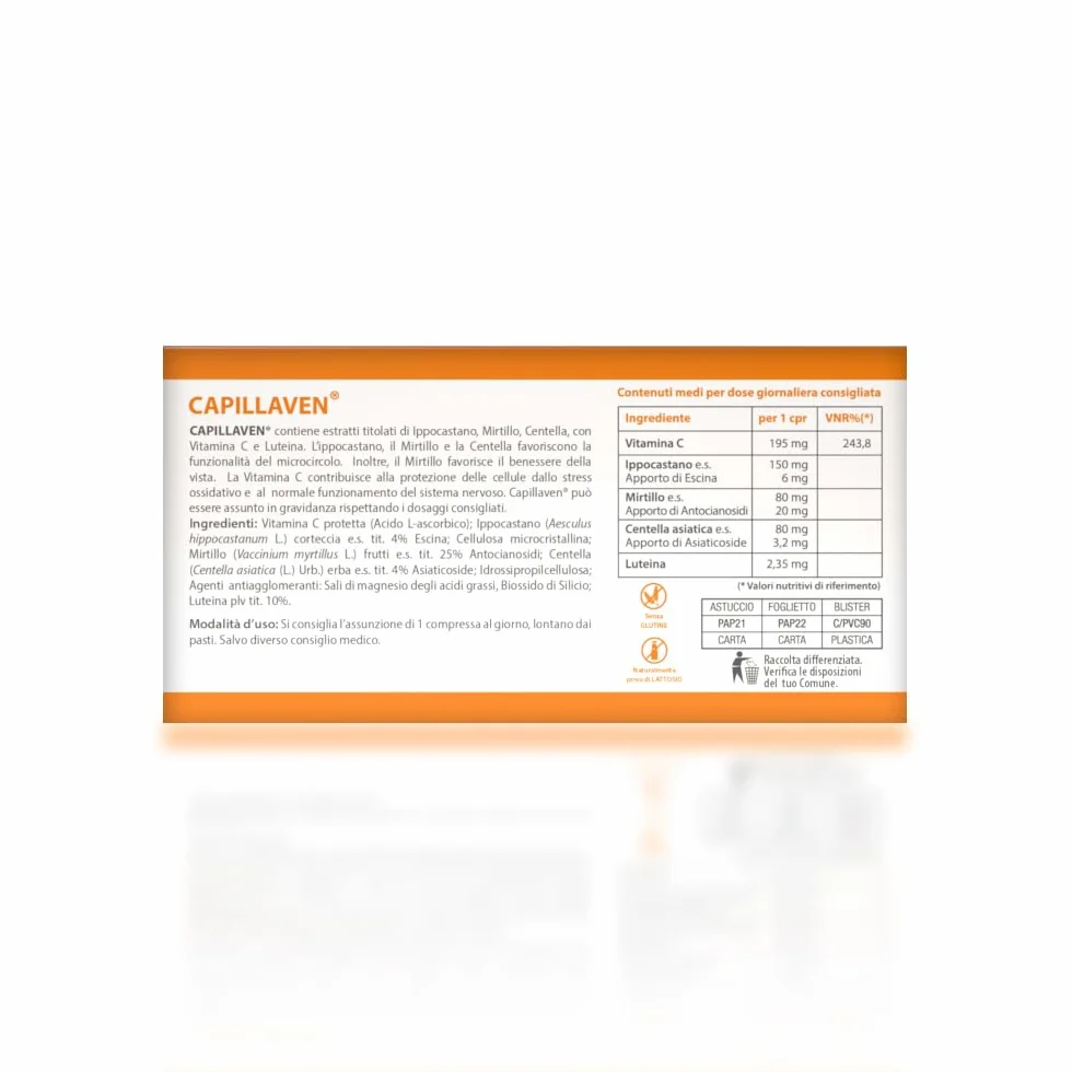 CAPILLAVEN 30 CPR Integratore con Ippocastano Mirtillo Centella Vitamina C Luteina per Capillari Rotti