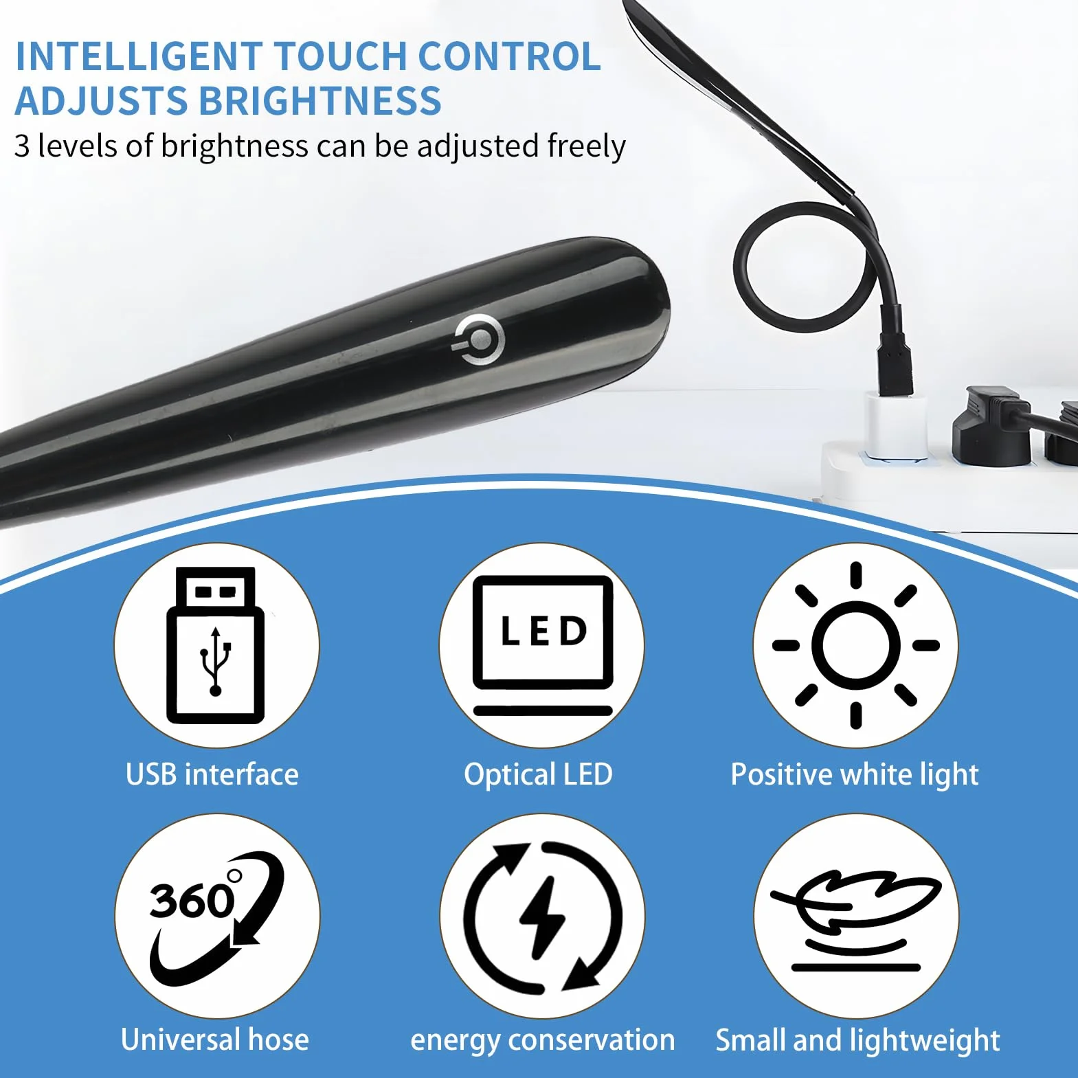 Luce USB Dimmerabile per PC Portatile, Luce da Tastiera con Collo d'Oca Flessibile, Luminosità Regolabile a 3 Livelli, Lampada USB Ideale per Lettura e Lavoro, Alimentazione USB, luce da lettura (1)