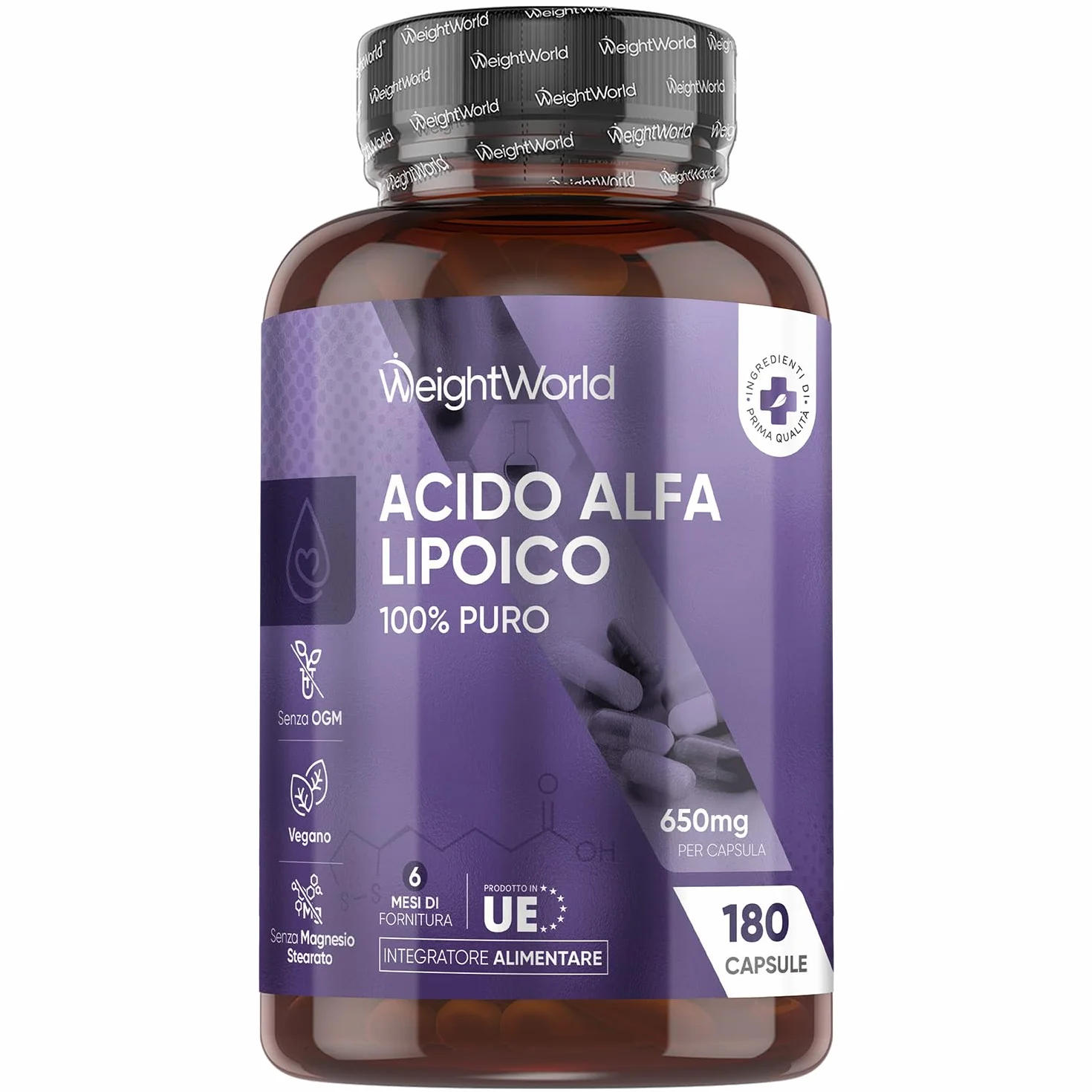 Acido Alfa Lipoico 650mg 180 Capsule Integratore Vegano Senza Glutine