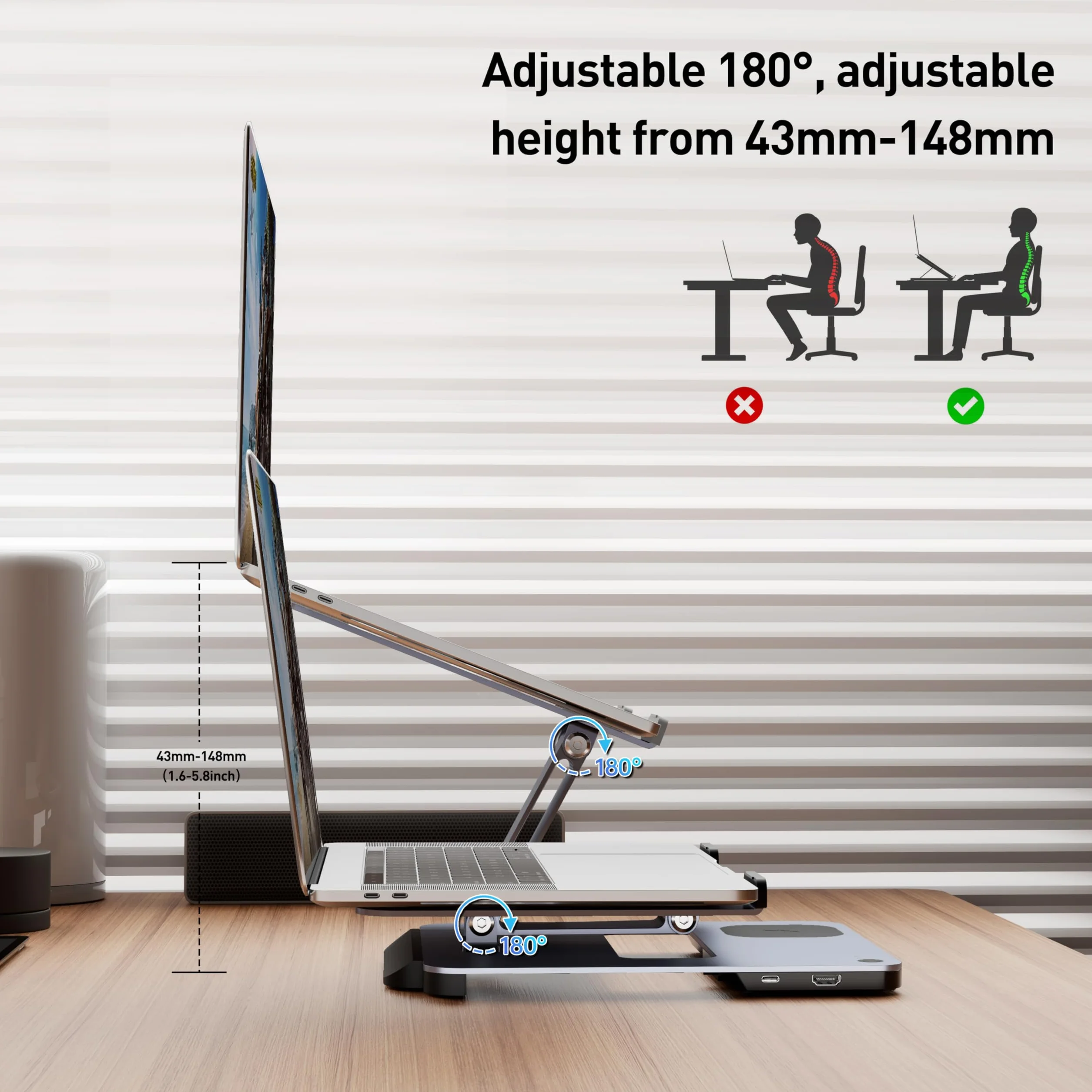 BENFEI Supporto per laptop con docking station USB C 6in1, caricatore wireless magnetico da 15 W, interruttore KVM USB 3.0, HDMI 4K@60Hz, 4*USB3.0, 100 PD W Compatibile con MacBook Pro/Air, iPad Pro
