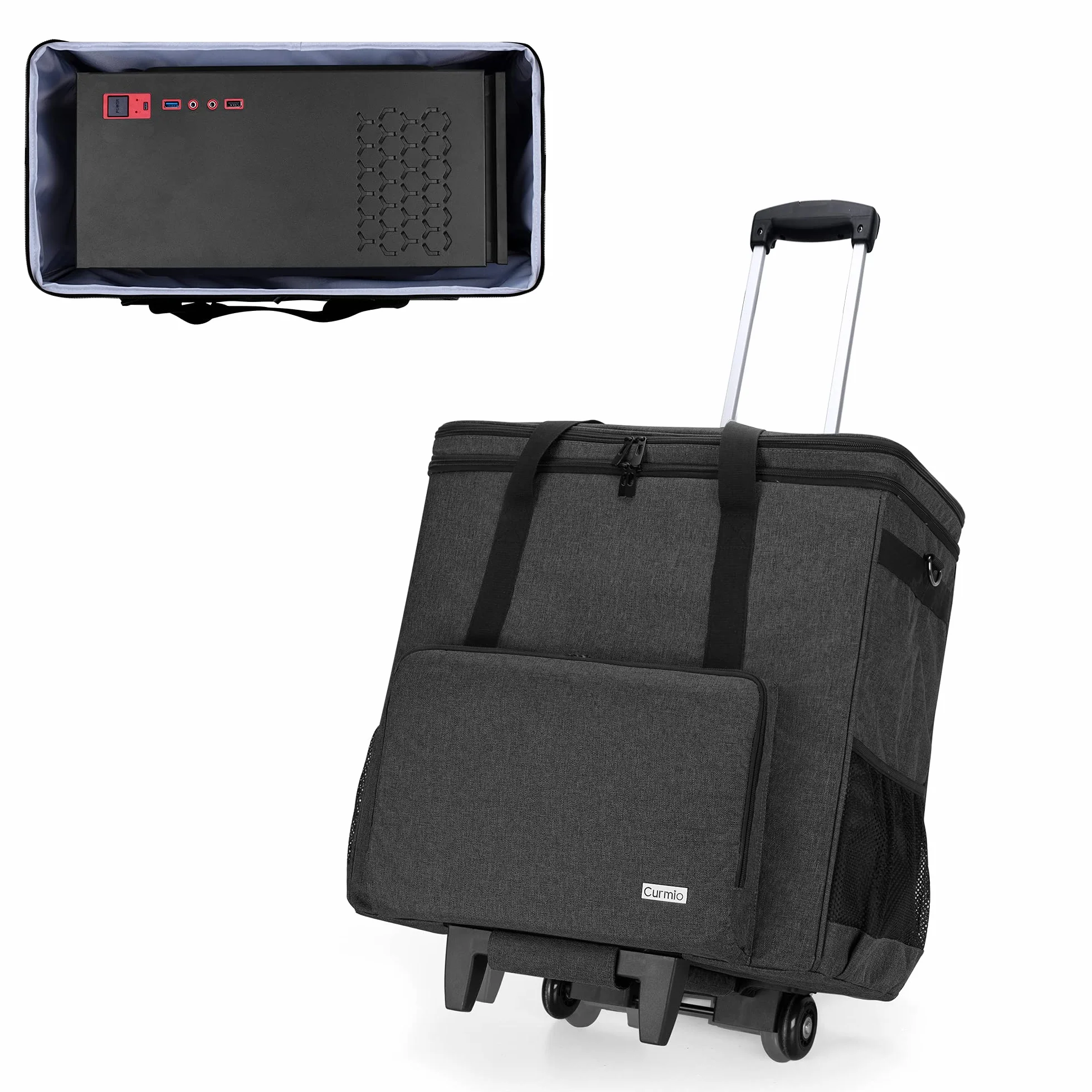 CURMIO Borsa da viaggio per computer a doppio strato con carrello rimovibile, Nero