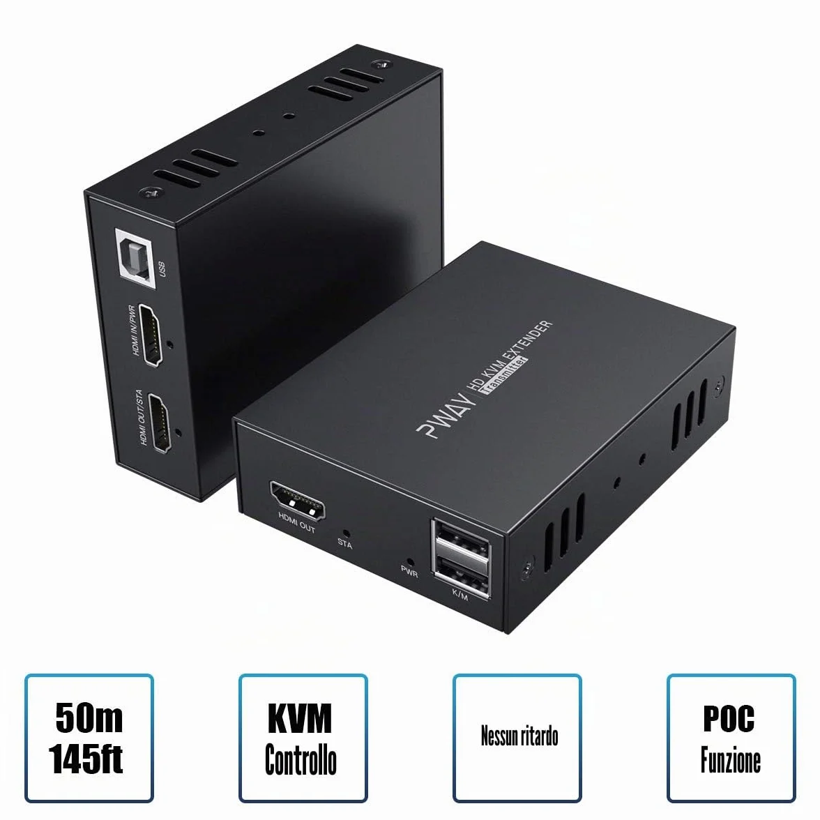 PW-HT225HK HDMI KVM USB Extender 165ft /50m Trasmissione su Single Cat5e / 6/7 Full HD 1080P Supporto Loop out Funzione EDID 3D