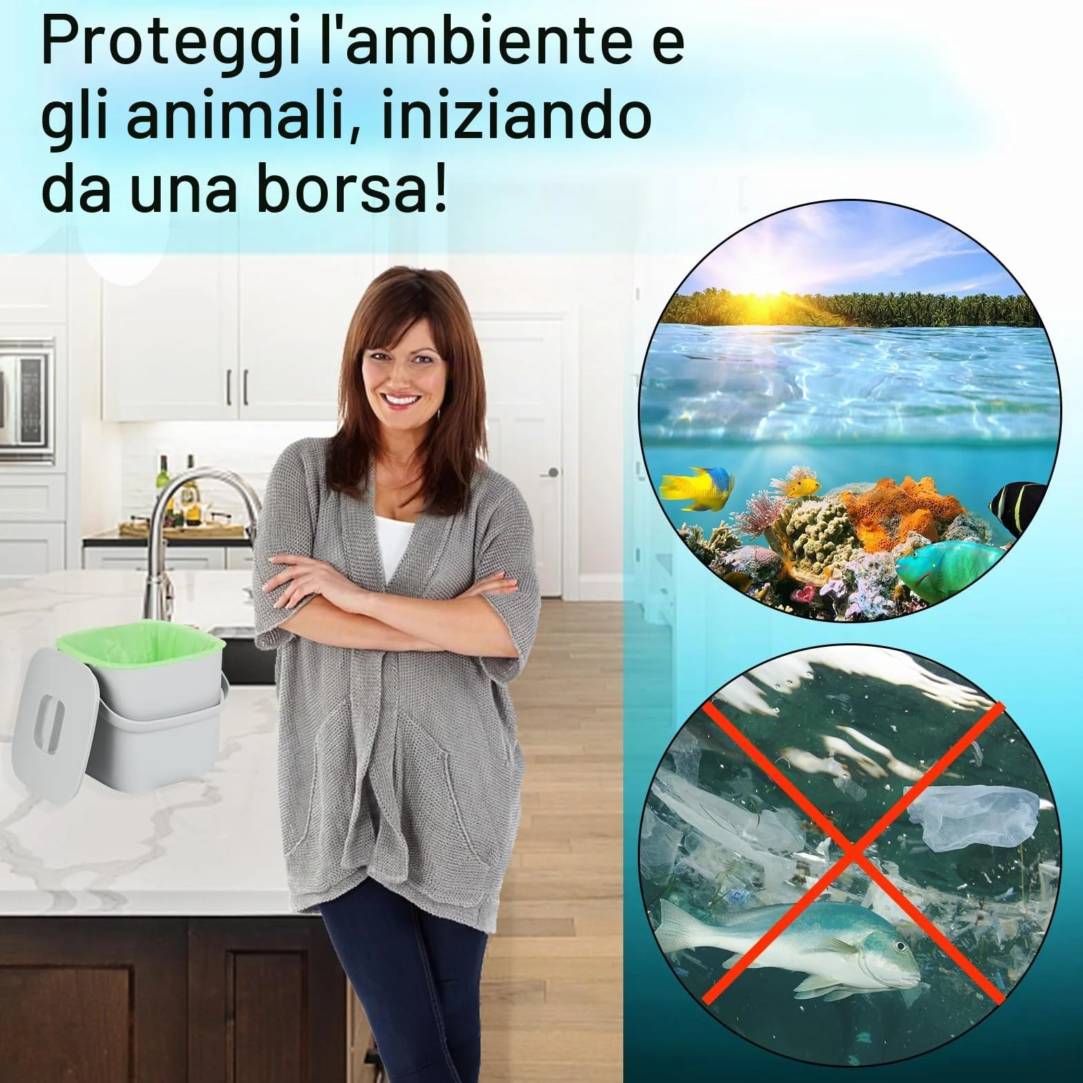 Sacchetti biodegradabili 30 litri 100 pezzi resistenti compost cucina